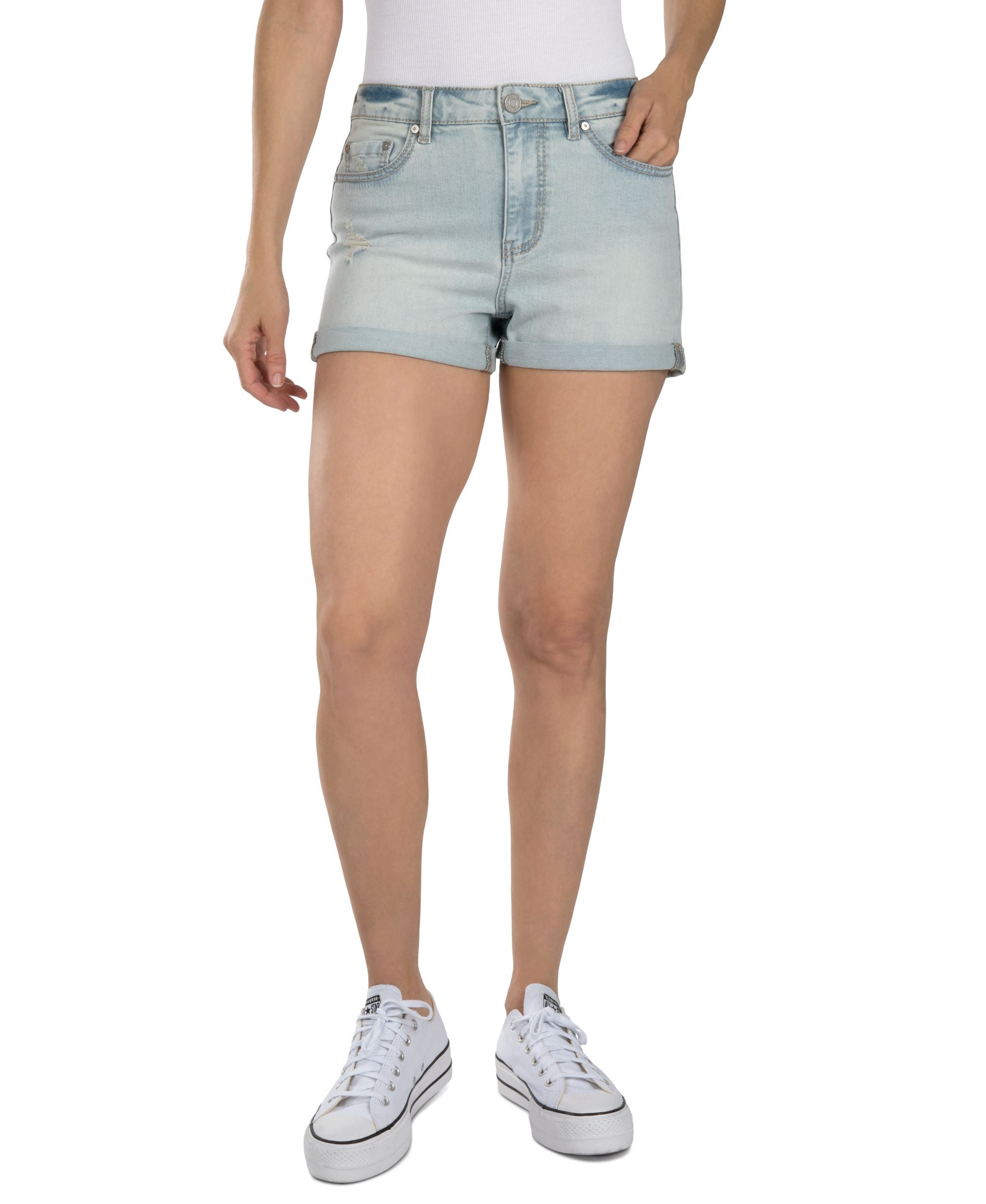 Juniors' High-Rise Cuffed Denim Shorts