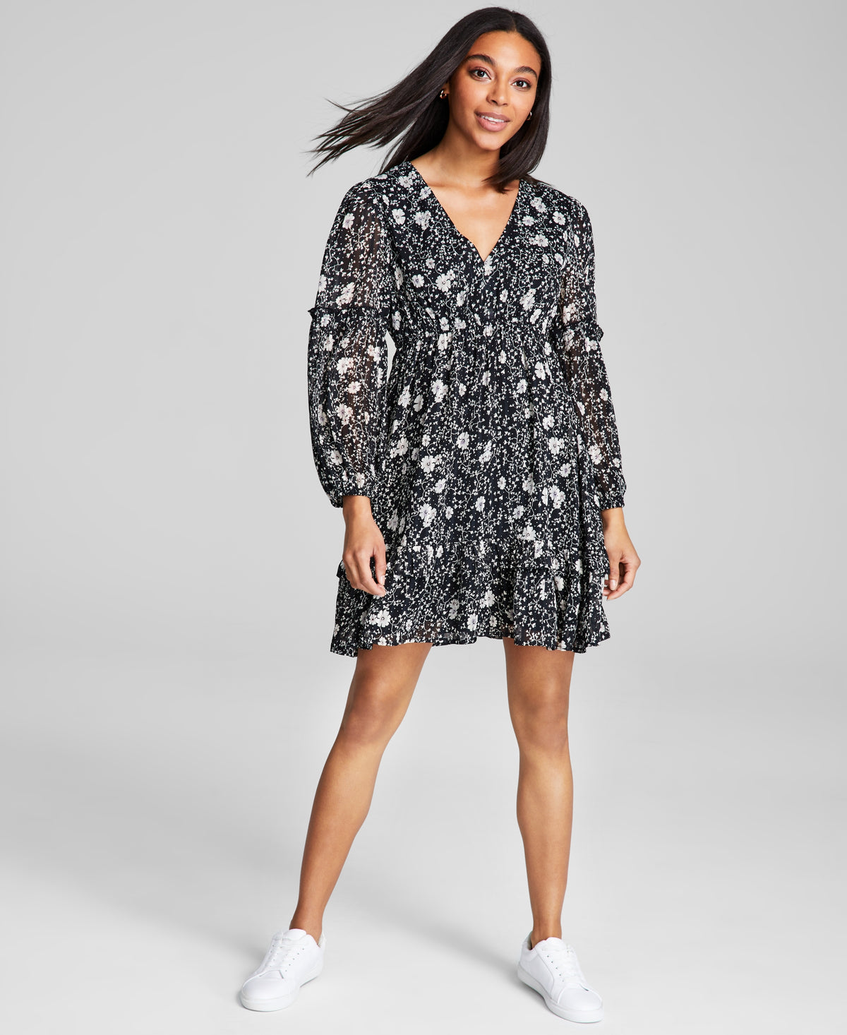 Women's Floral Fit & Flare Ruffle Dress