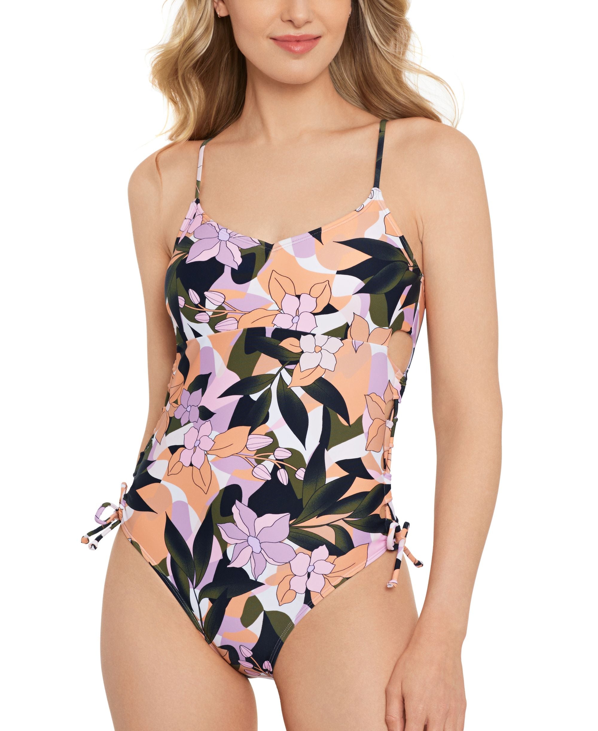 Juniors' Lace-Up-Side One-Piece Swimsuit