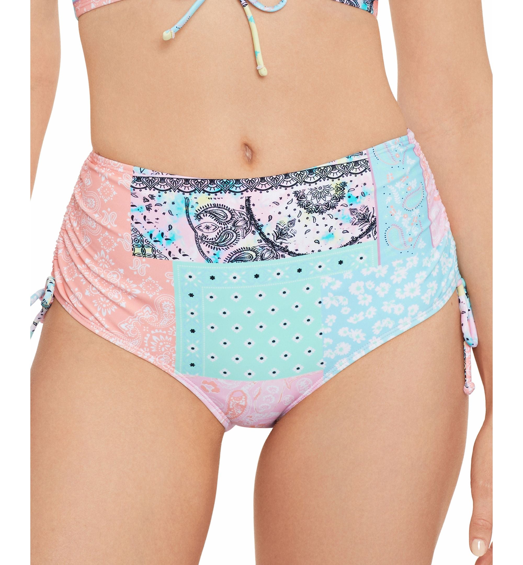 Juniors' Side-Shirred High-Waist Bikini Bottoms