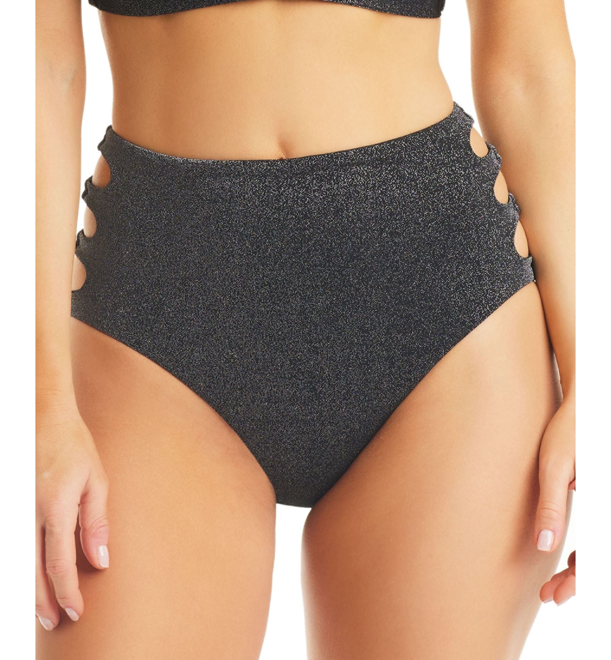 Women's Shimmering Cut-Out High Rise Bikini Bottoms