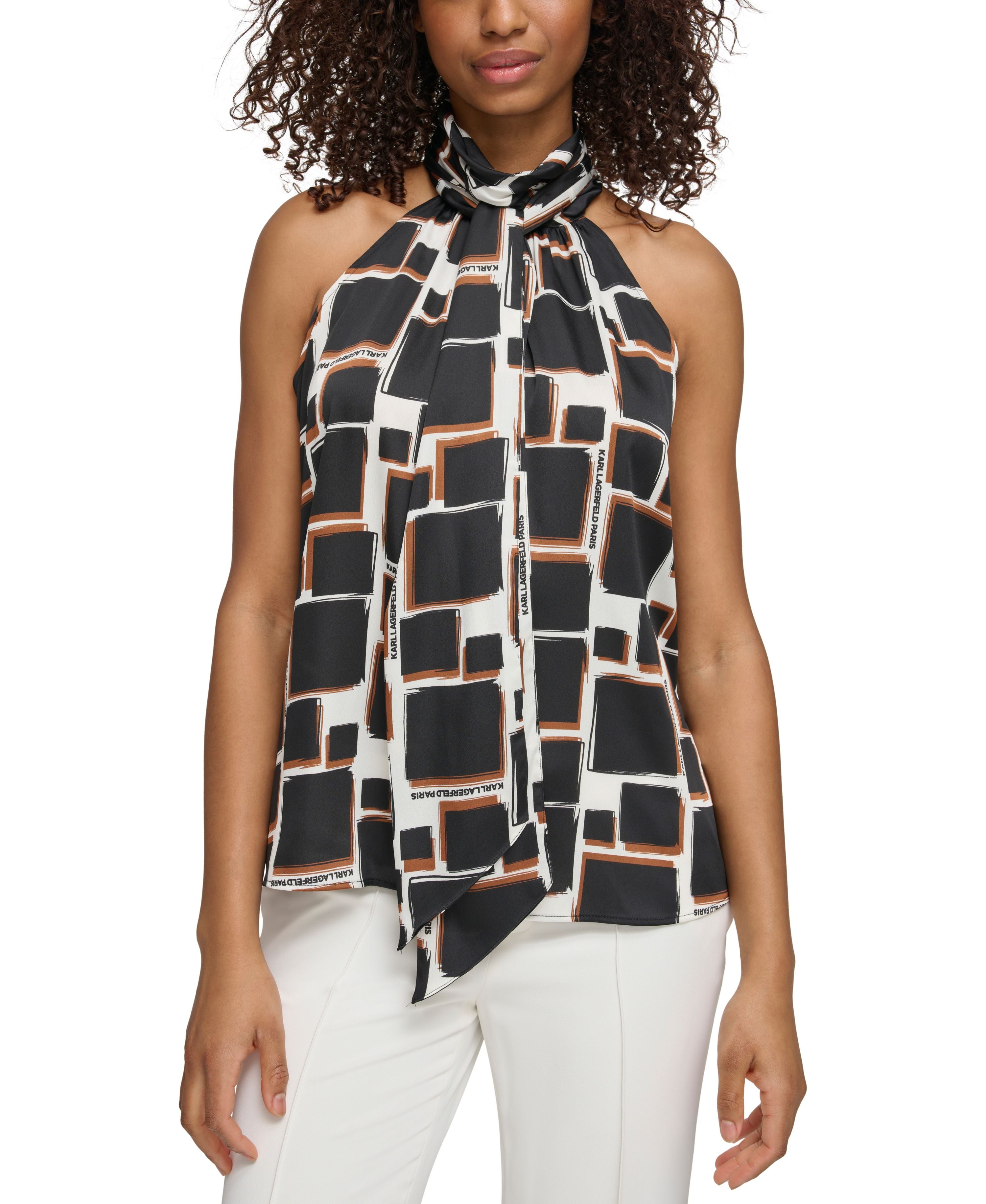 Women's Printed Tie-Neck Blouse