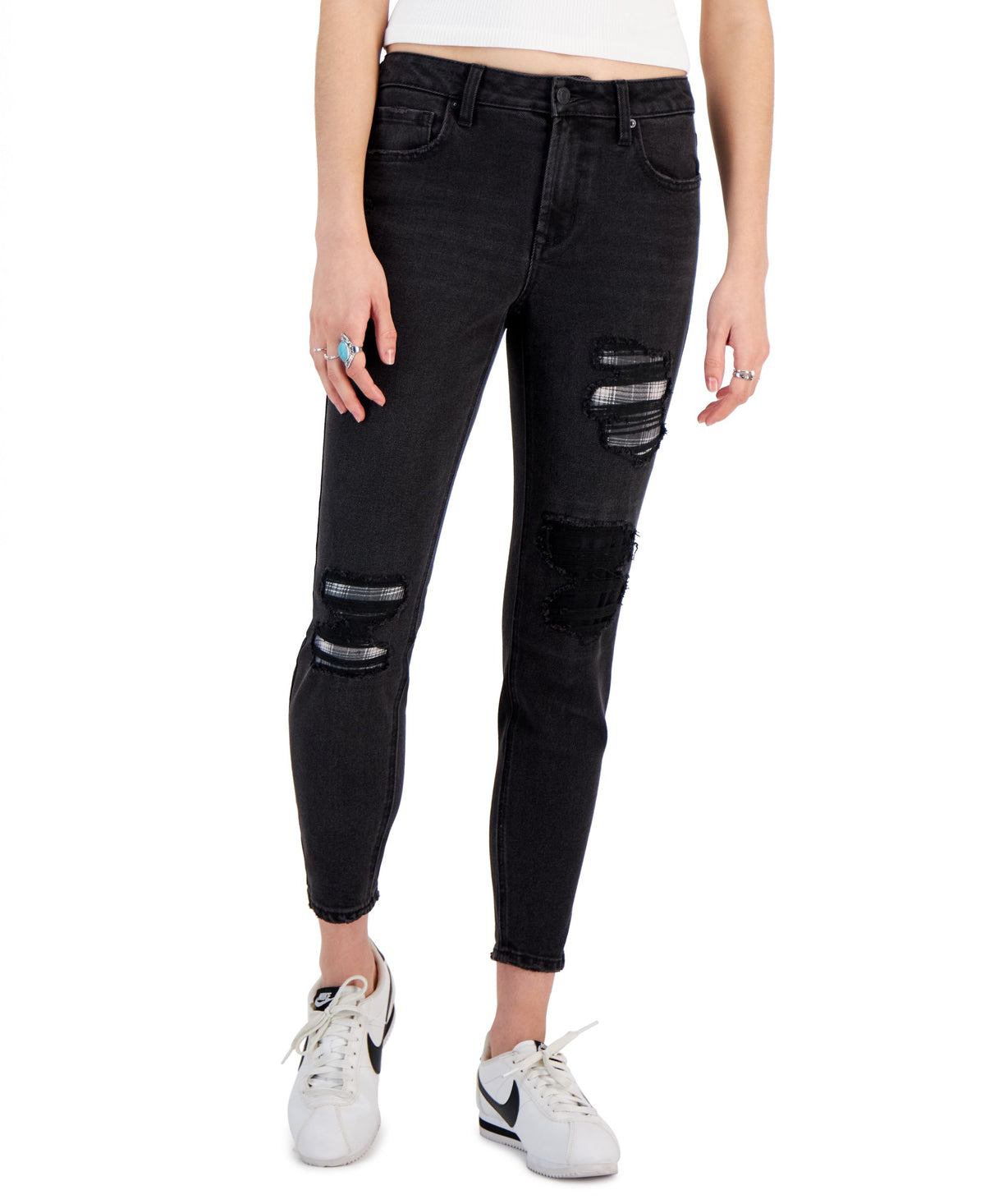 Juniors' Destructed Skinny-Leg Denim Jeans