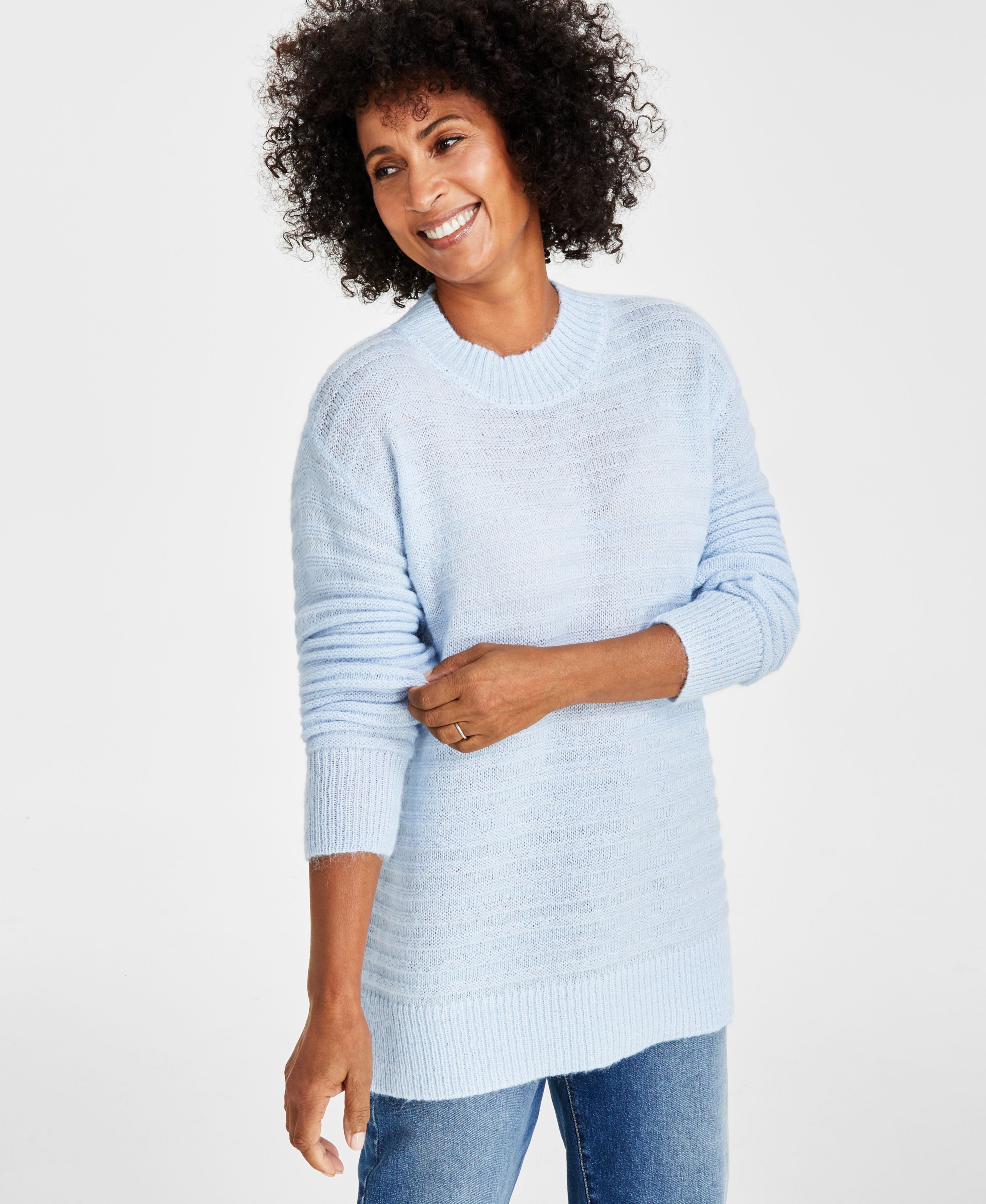 Women's Textured Crewneck Tunic Sweater, Regular & Petite