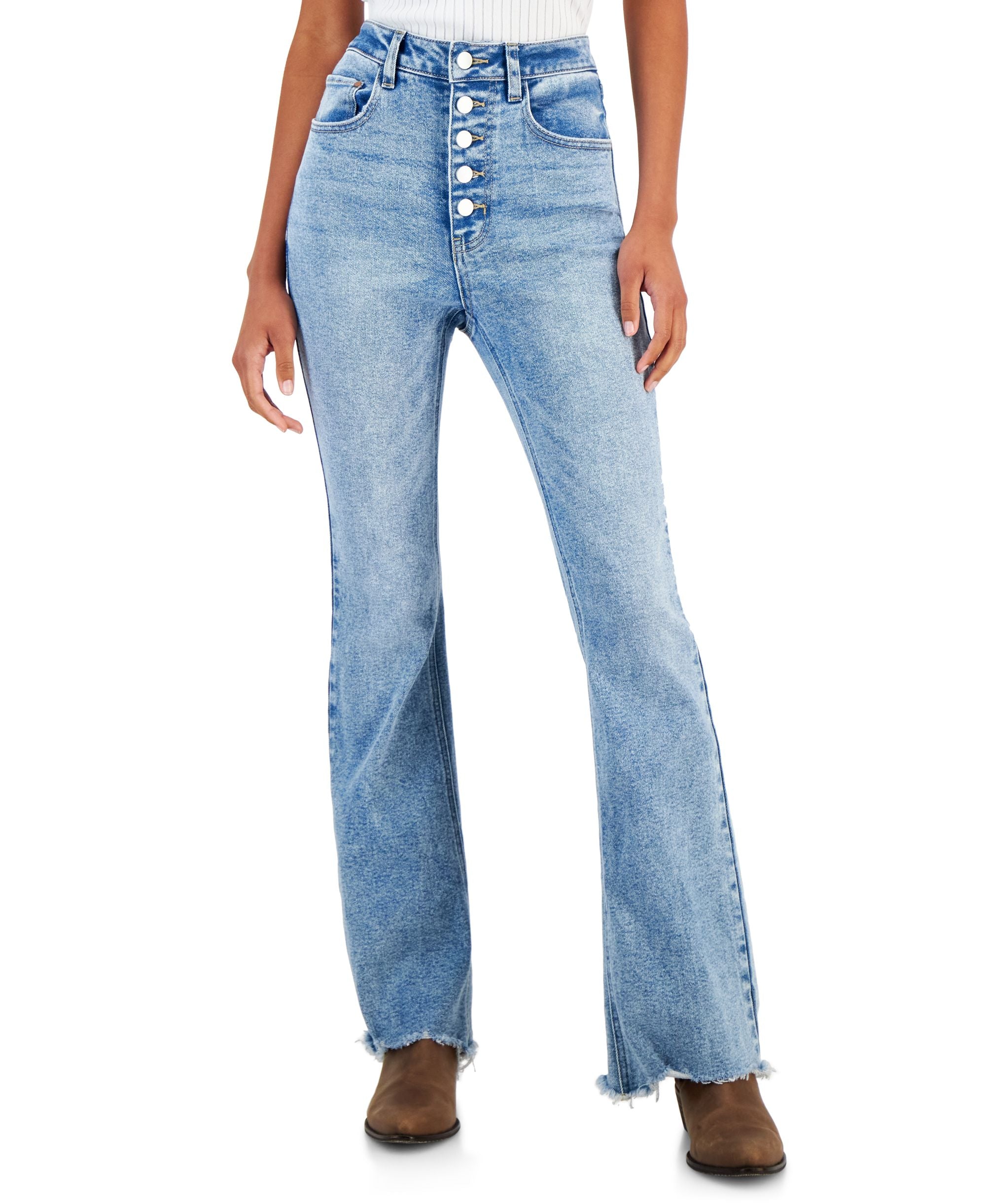 Juniors' High-Rise Button-Front Flare-Hem Jeans