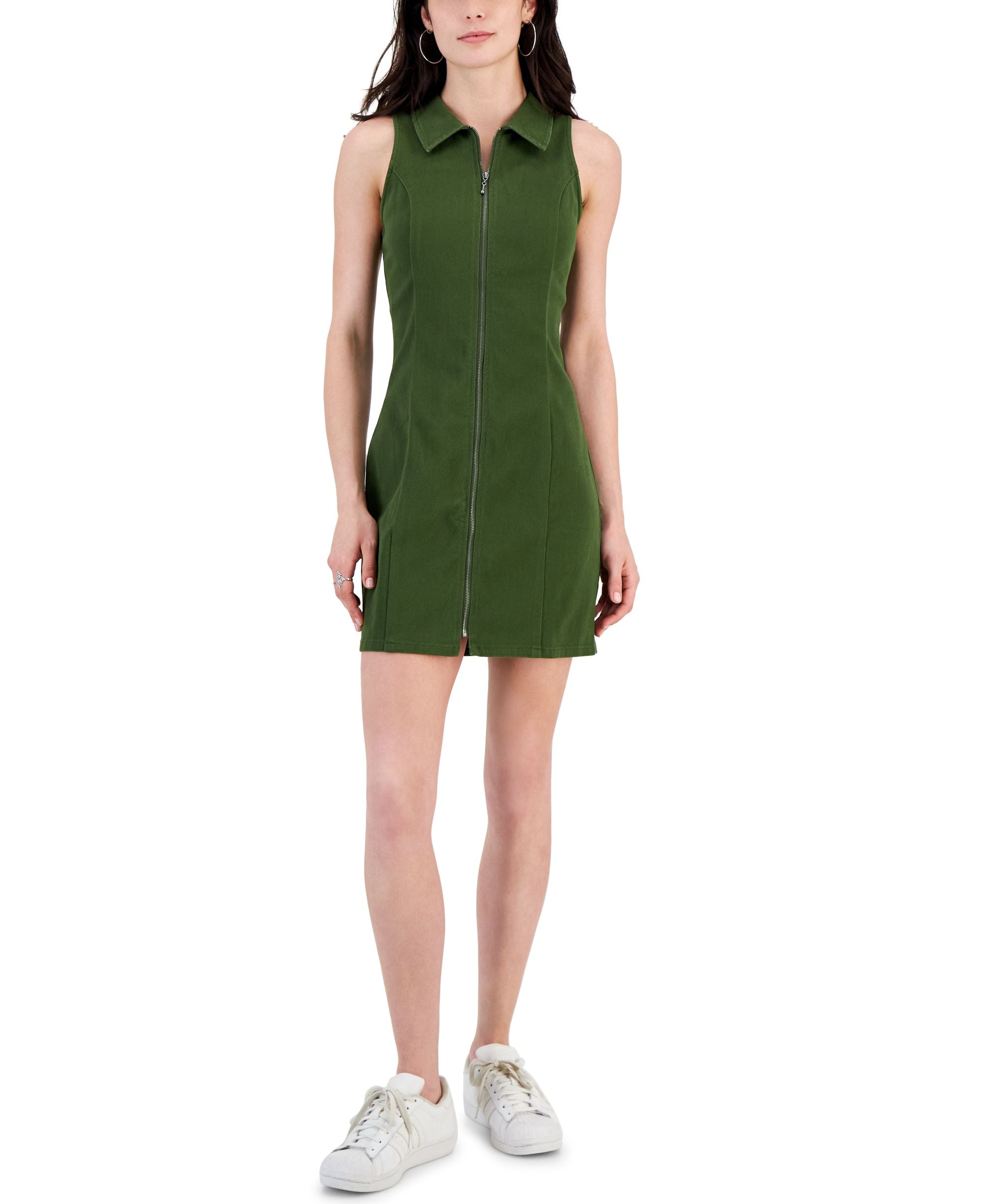 Juniors' Zipper-Front Sleeveless Racer Dress