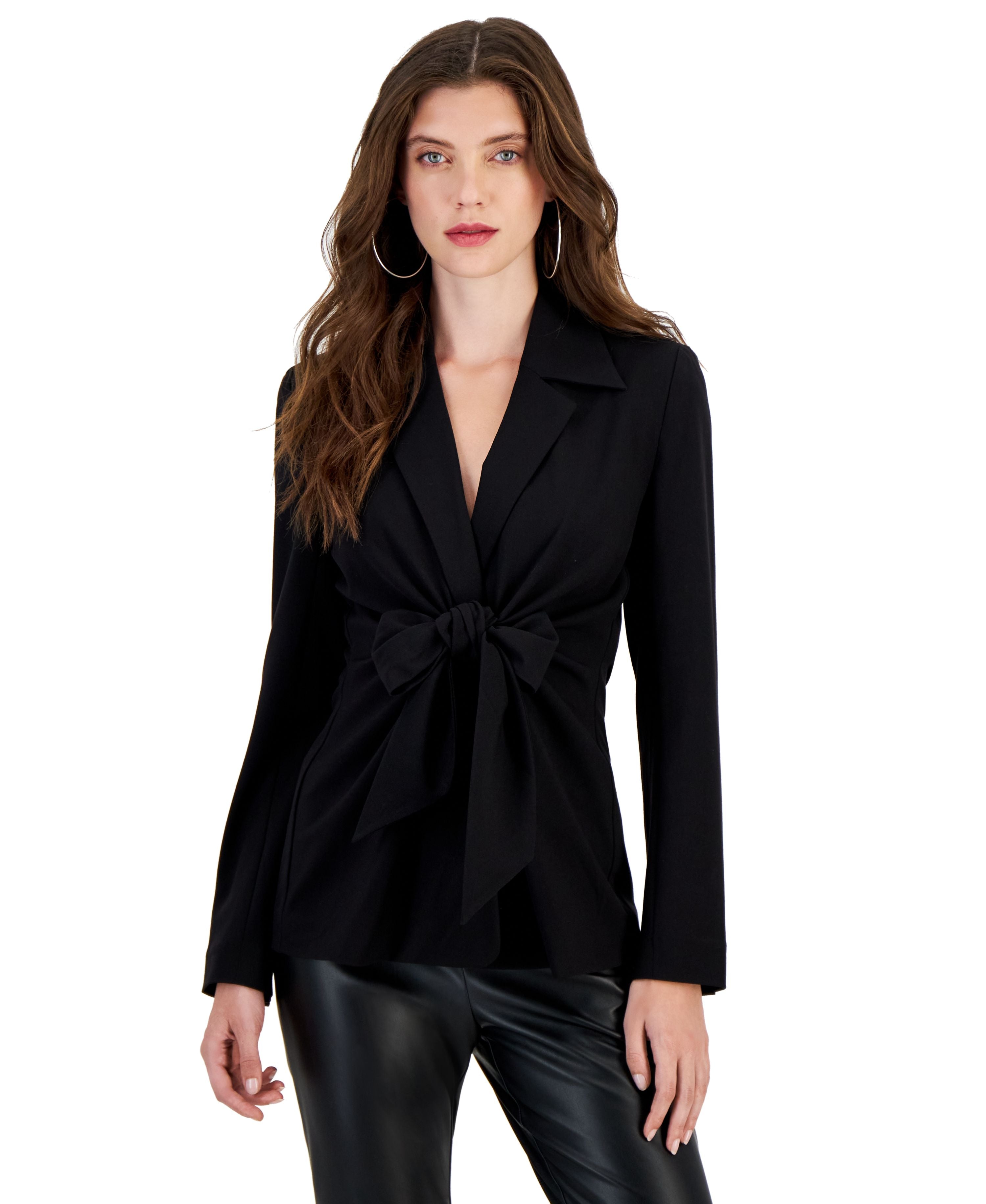 Women's Bi-Stretch Tie-Front Long-Sleeve Jacket