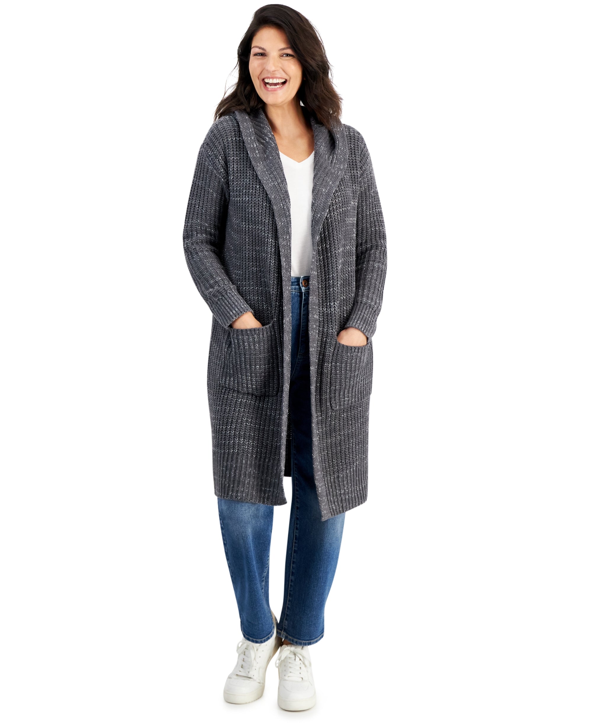 Women's Hooded Open-Front Duster Cardigan