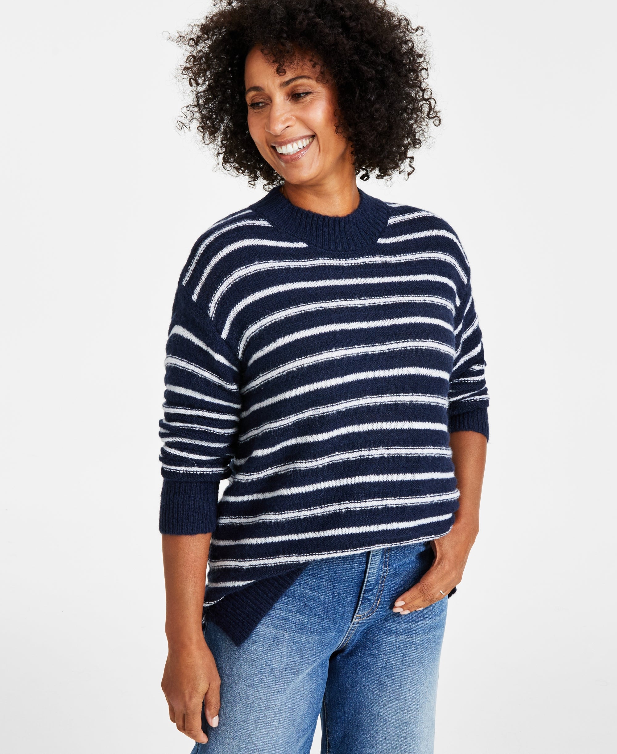 Women's Textured Crewneck Tunic Sweater, Regular & Petite