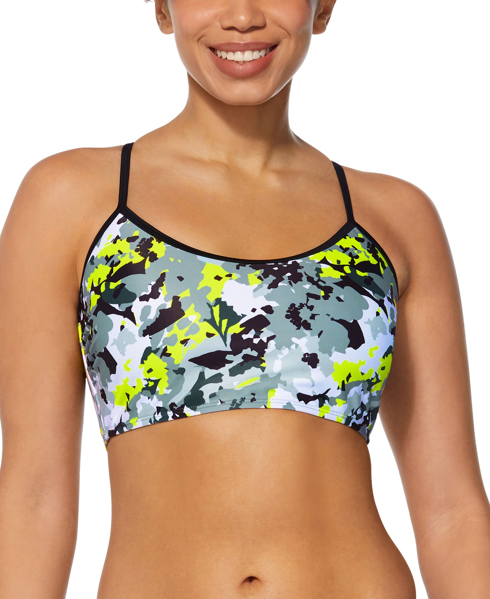Women's Printed Contrast-Trim Bralette Bikini Top