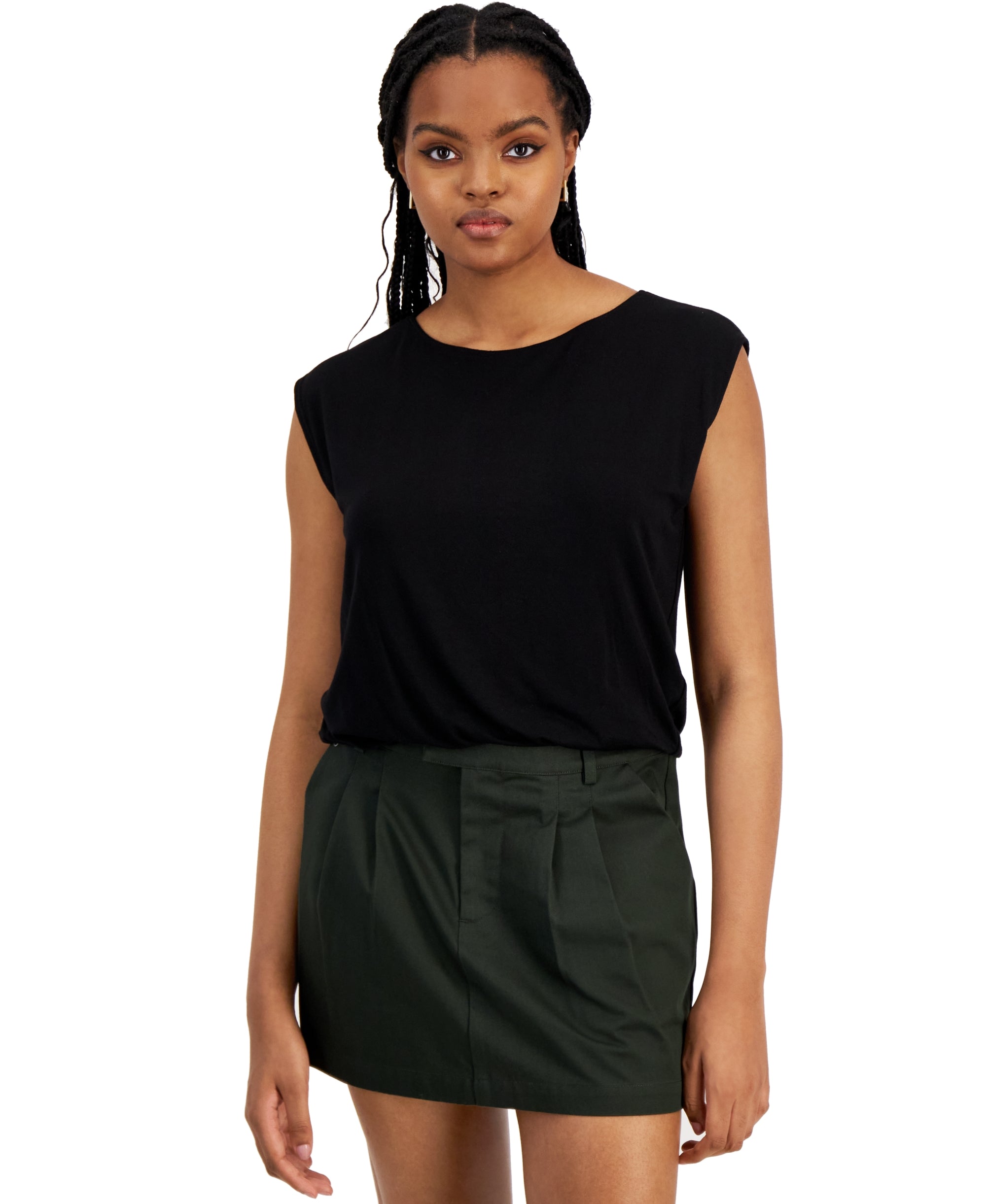 Women's Sleeveless Twist-Hem Top Deep Black L