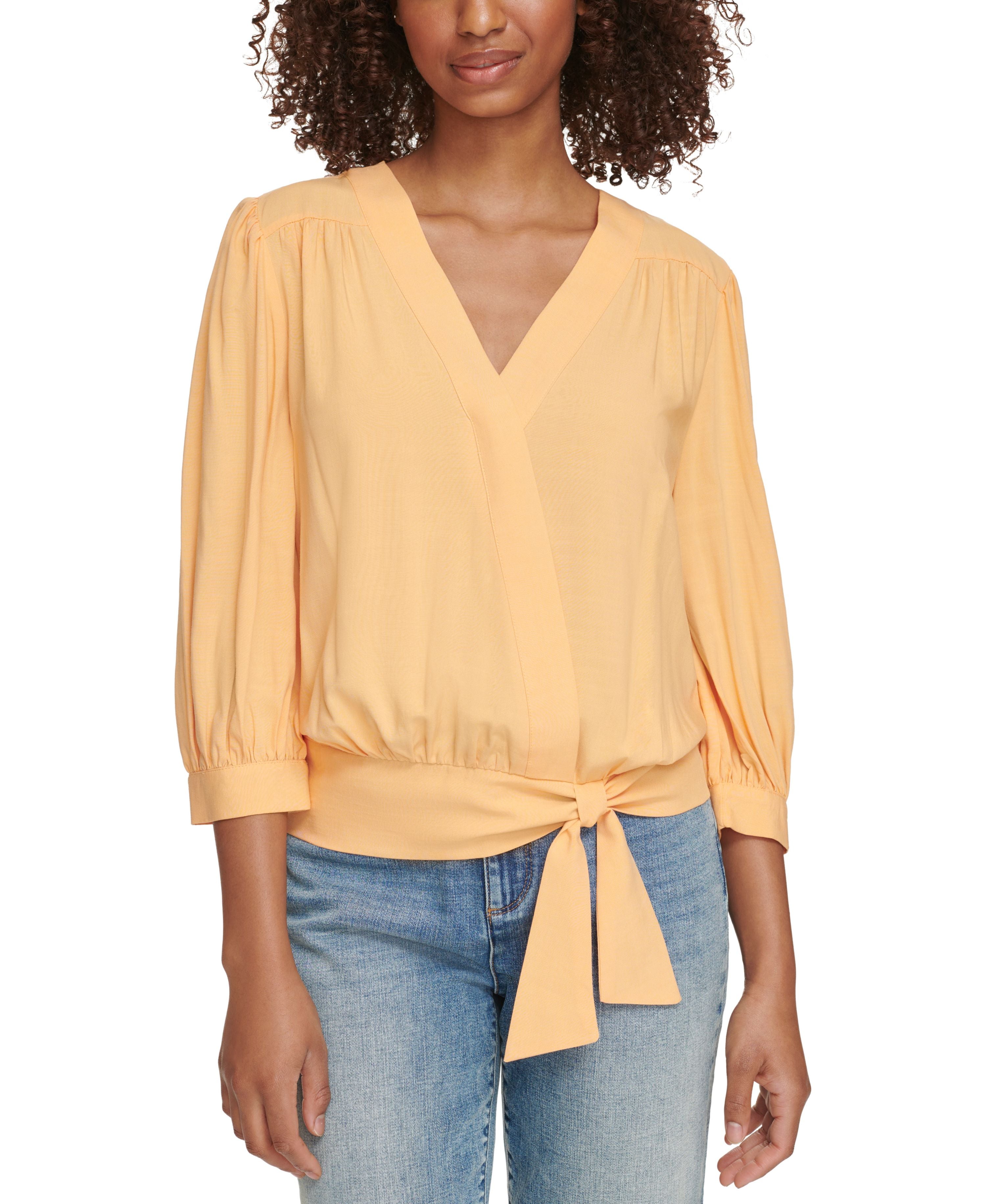 Women's 3/4-Sleeve Faux-Wrap Blouse