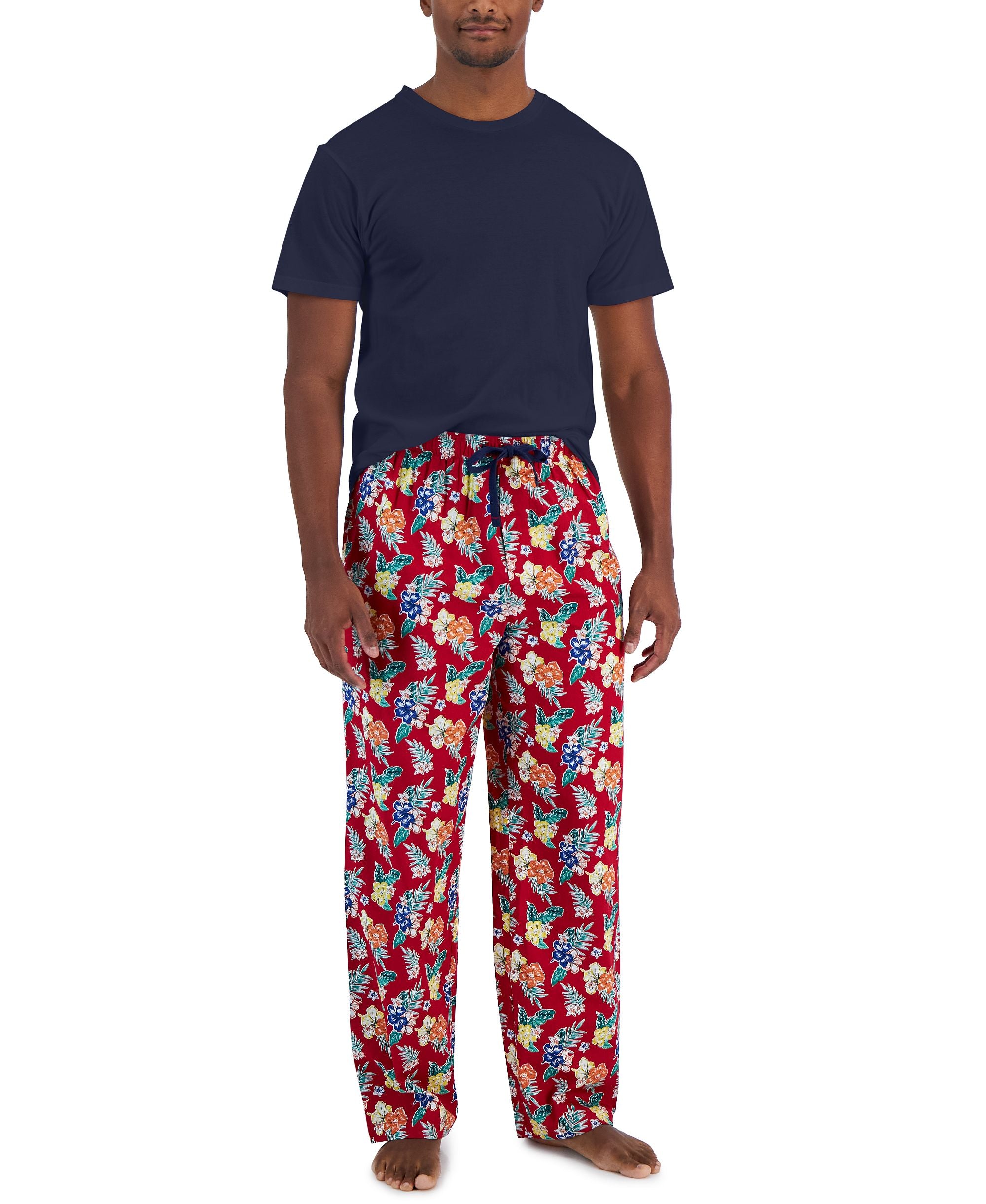 Men's Solid Top & Tropical Pants 2-Pc. Pajama Set