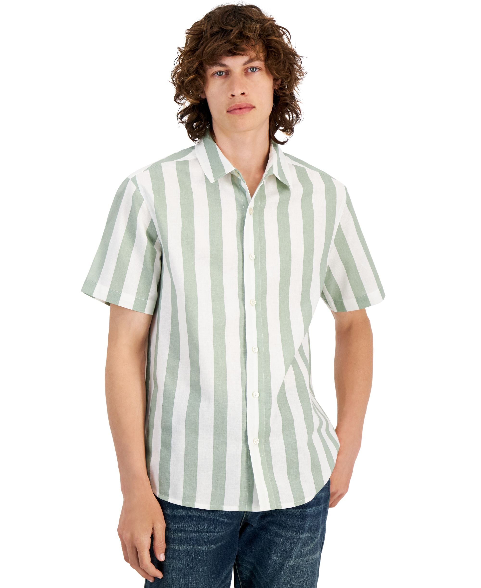 Men's Regular-Fit Striped Short-Sleeved Woven Shirt