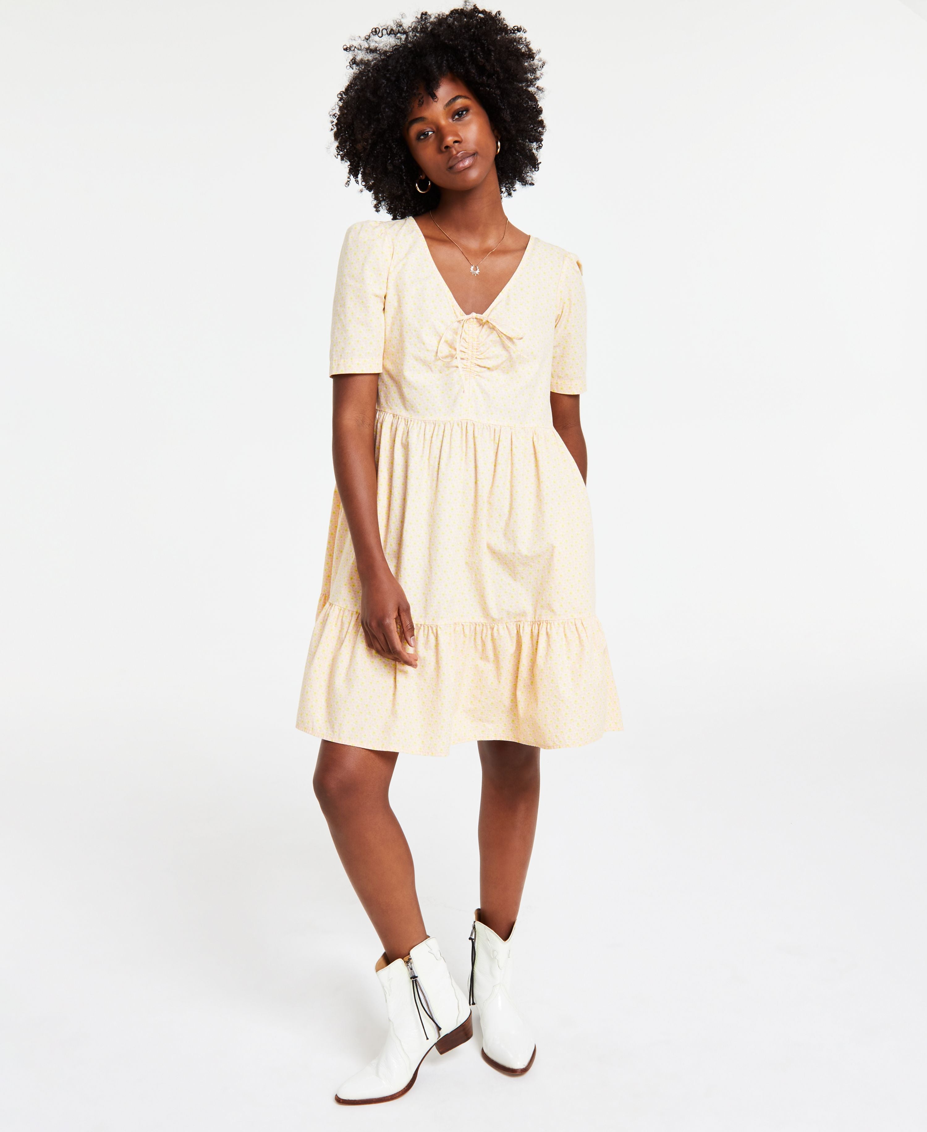Marcella Cotton Short-Sleeve Trapeze Dress