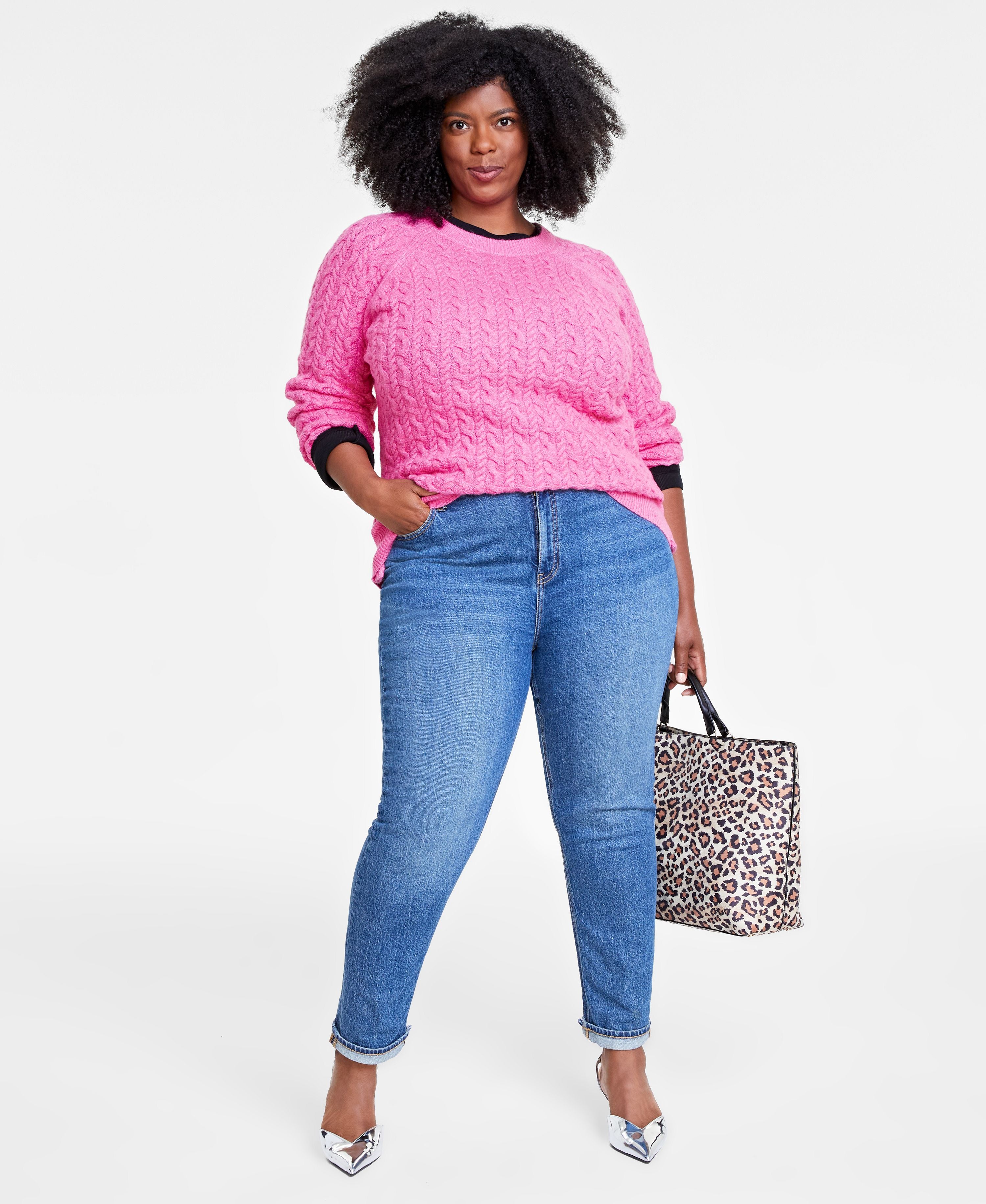Plus Size Perfect Cable-Knit Crewneck Sweater