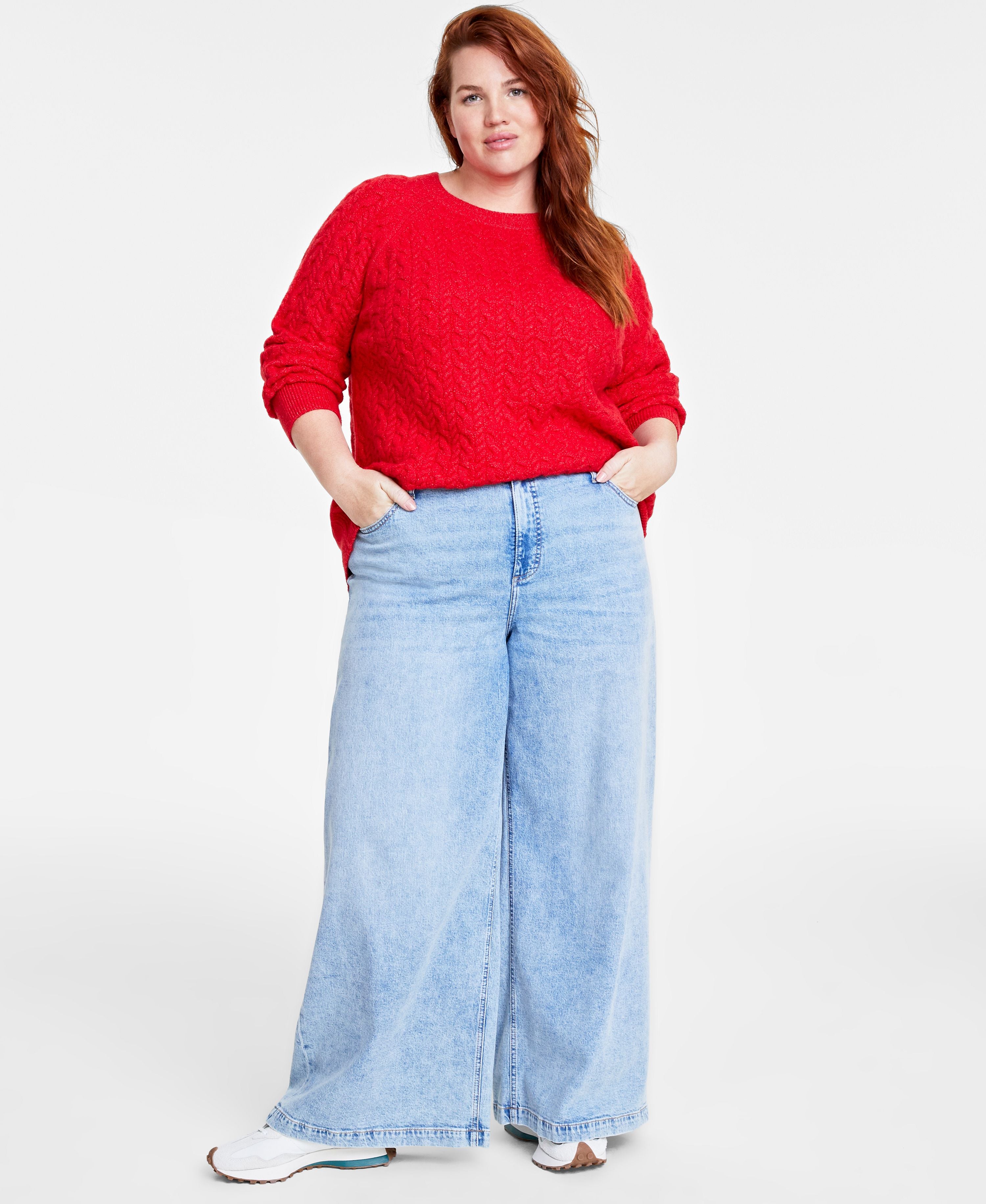 Plus Size Perfect Cable-Knit Crewneck Sweater