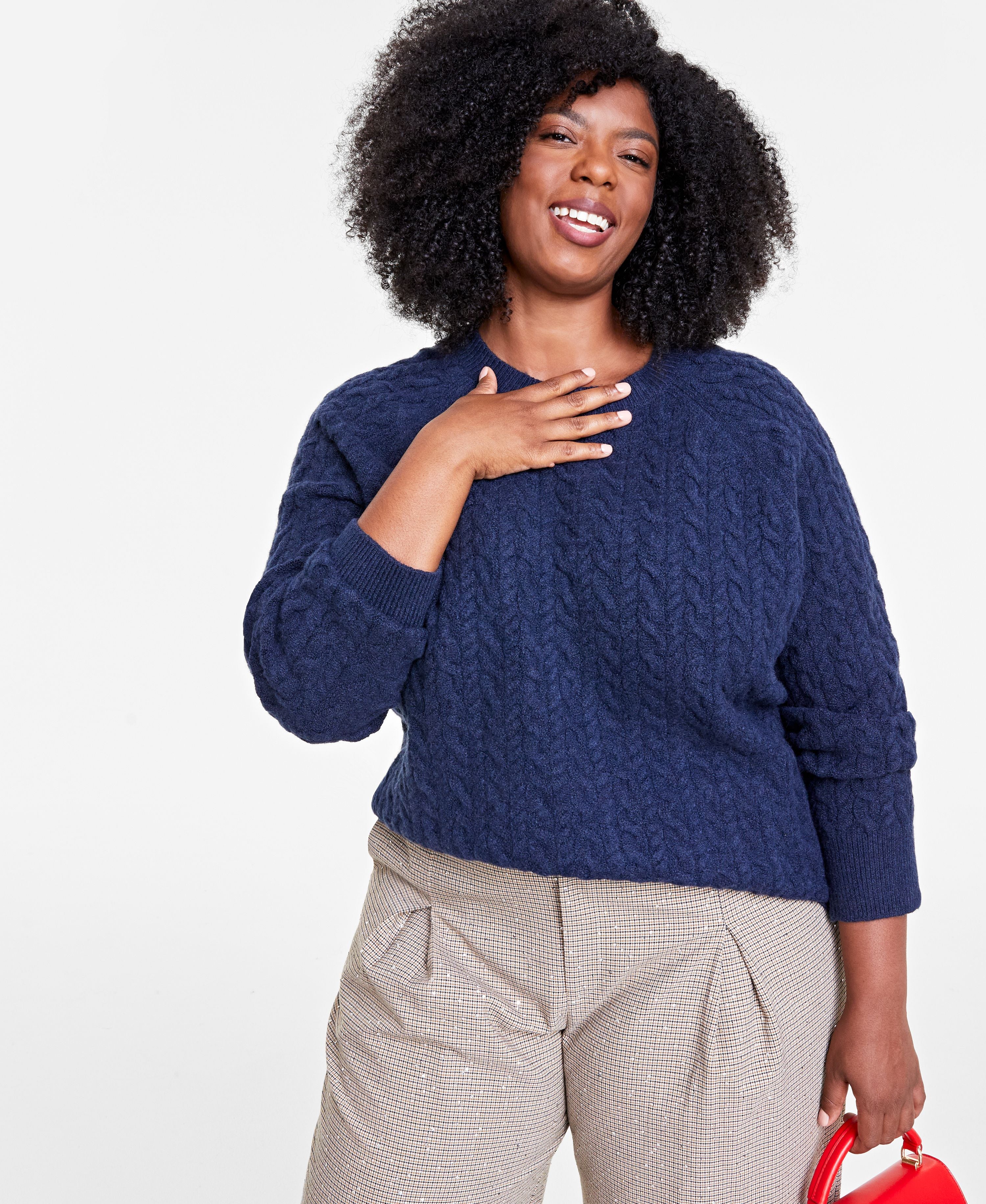 Plus Size Perfect Cable-Knit Crewneck Sweater