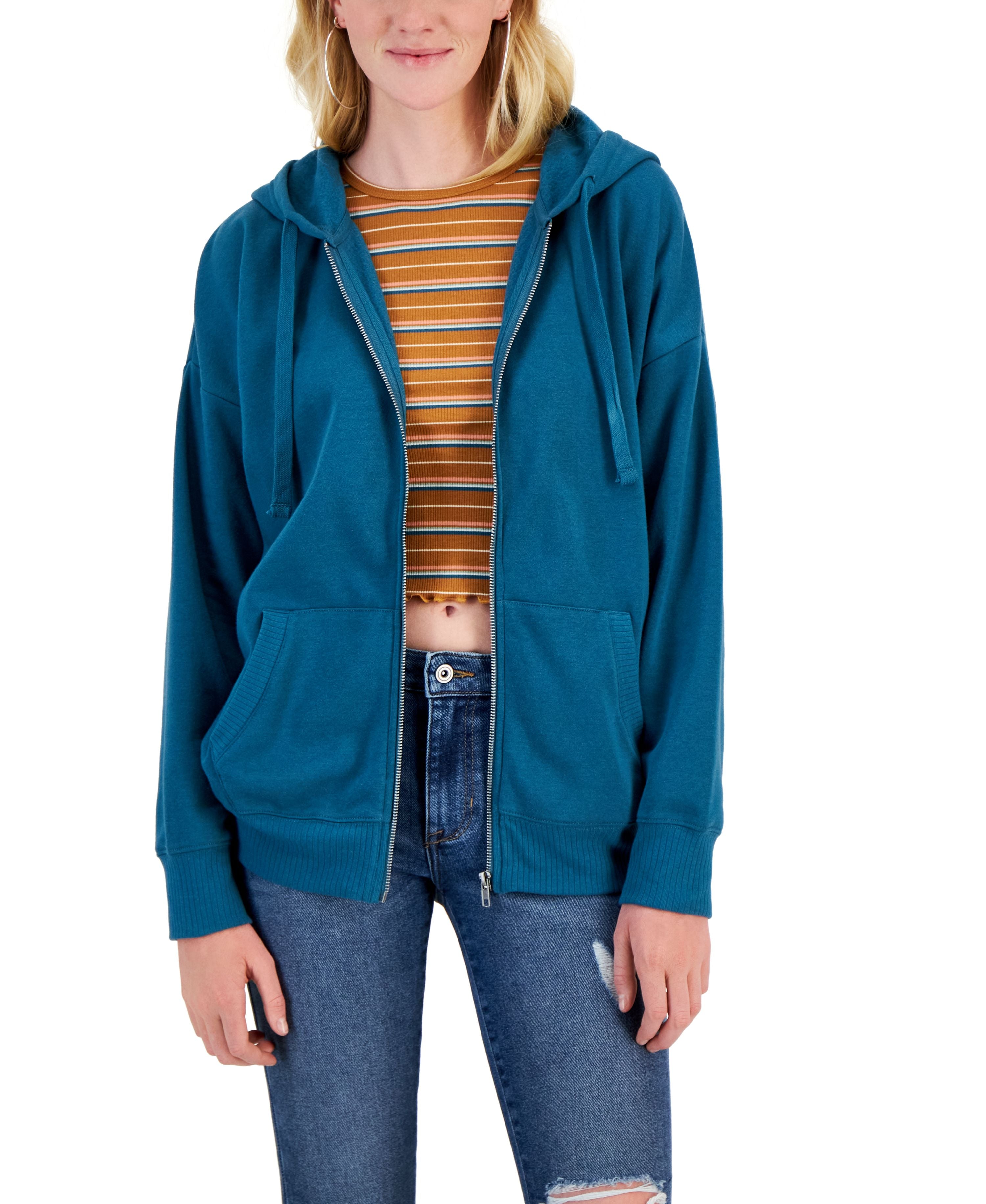 Juniors' Oversized Long-Sleeve Zip-Up Hoodie