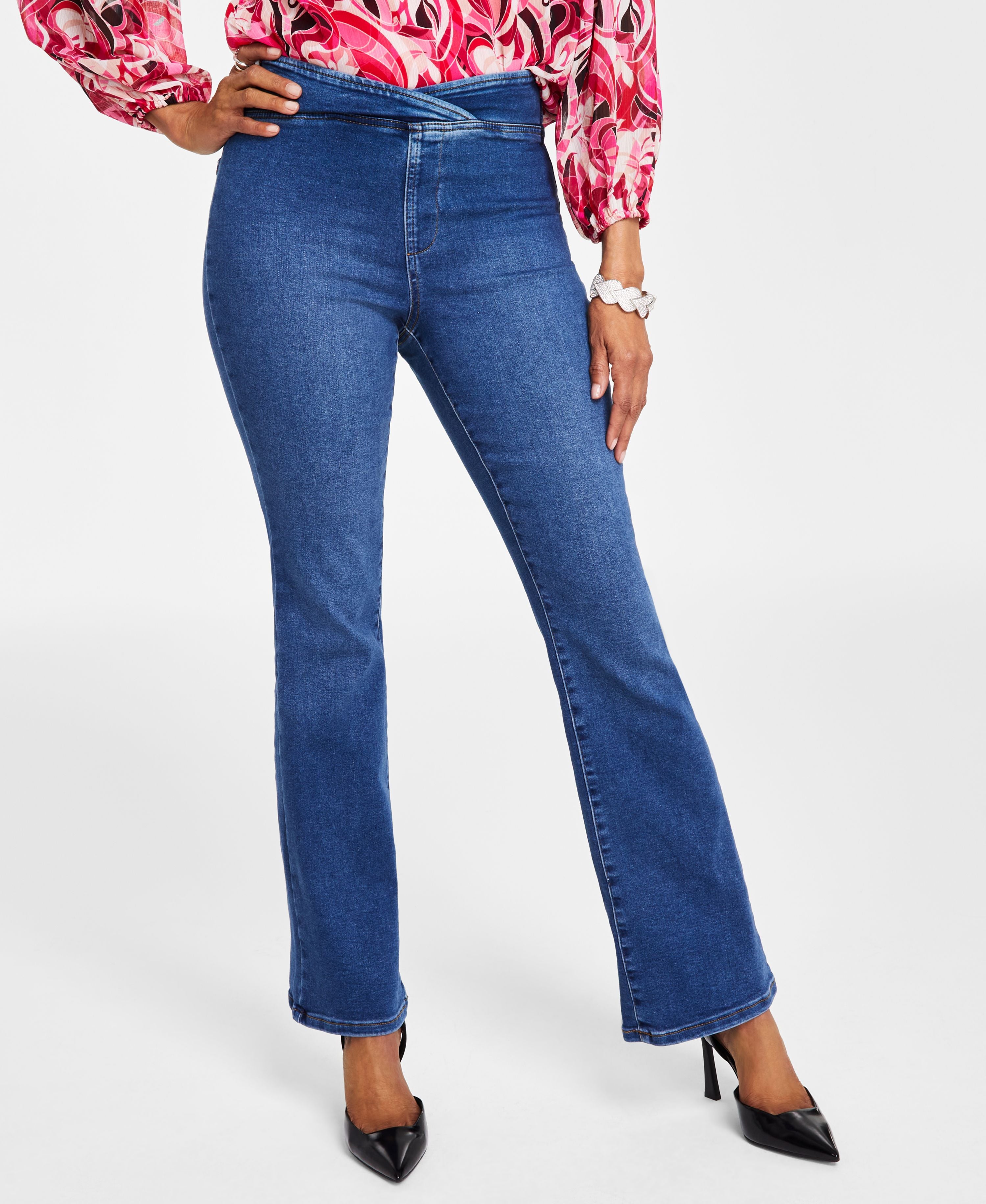 Women's High Rise Asymmetrical-Waist Bootcut Jeans