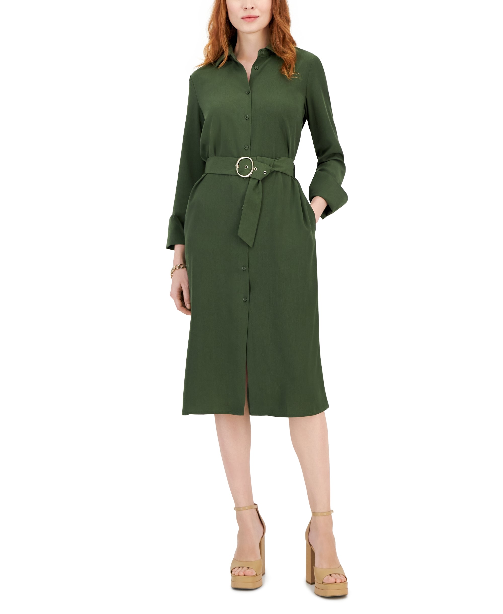 Women's Belted Shirtdress Costa Green M