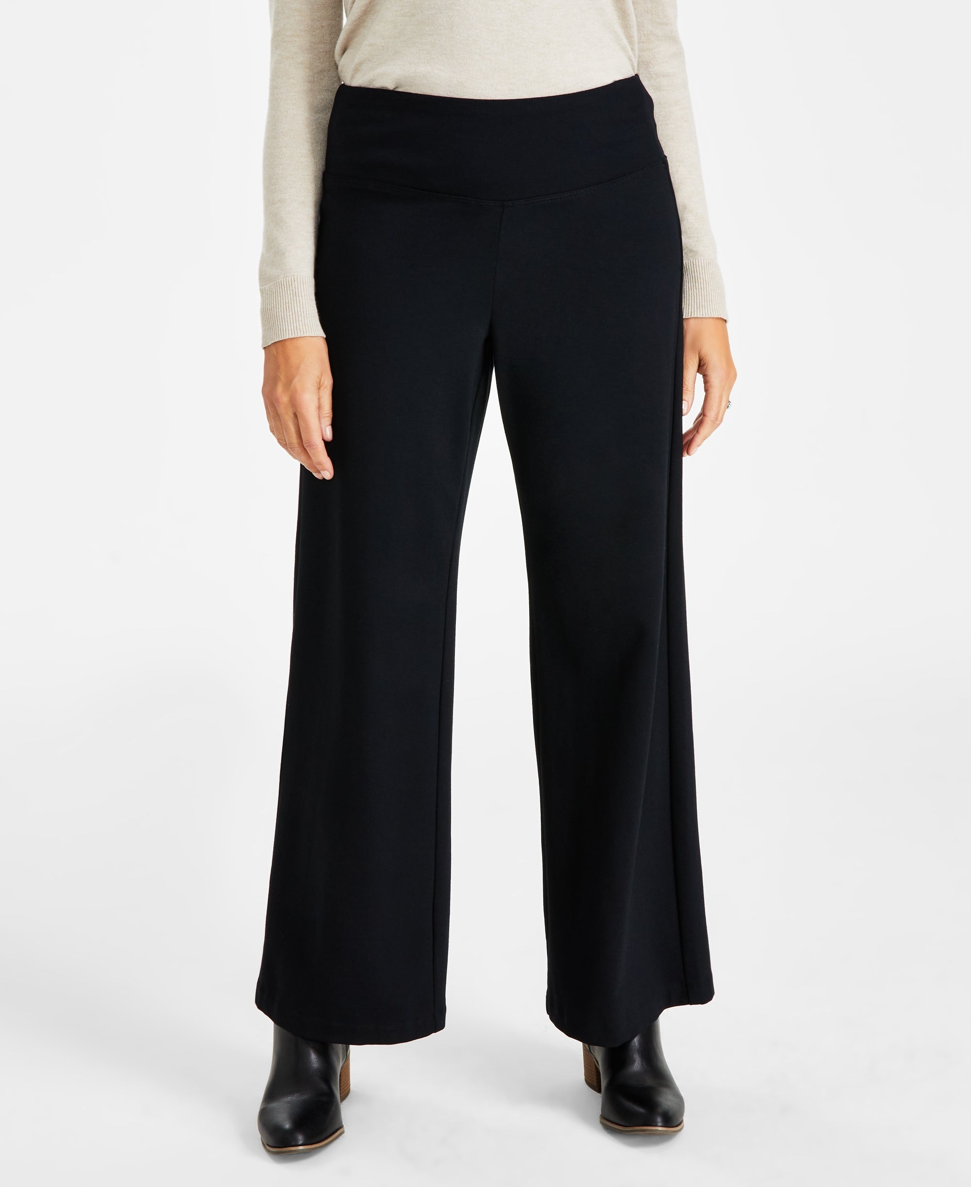 Women's Ponté-Knit Wide Leg Pants Deep Black XS