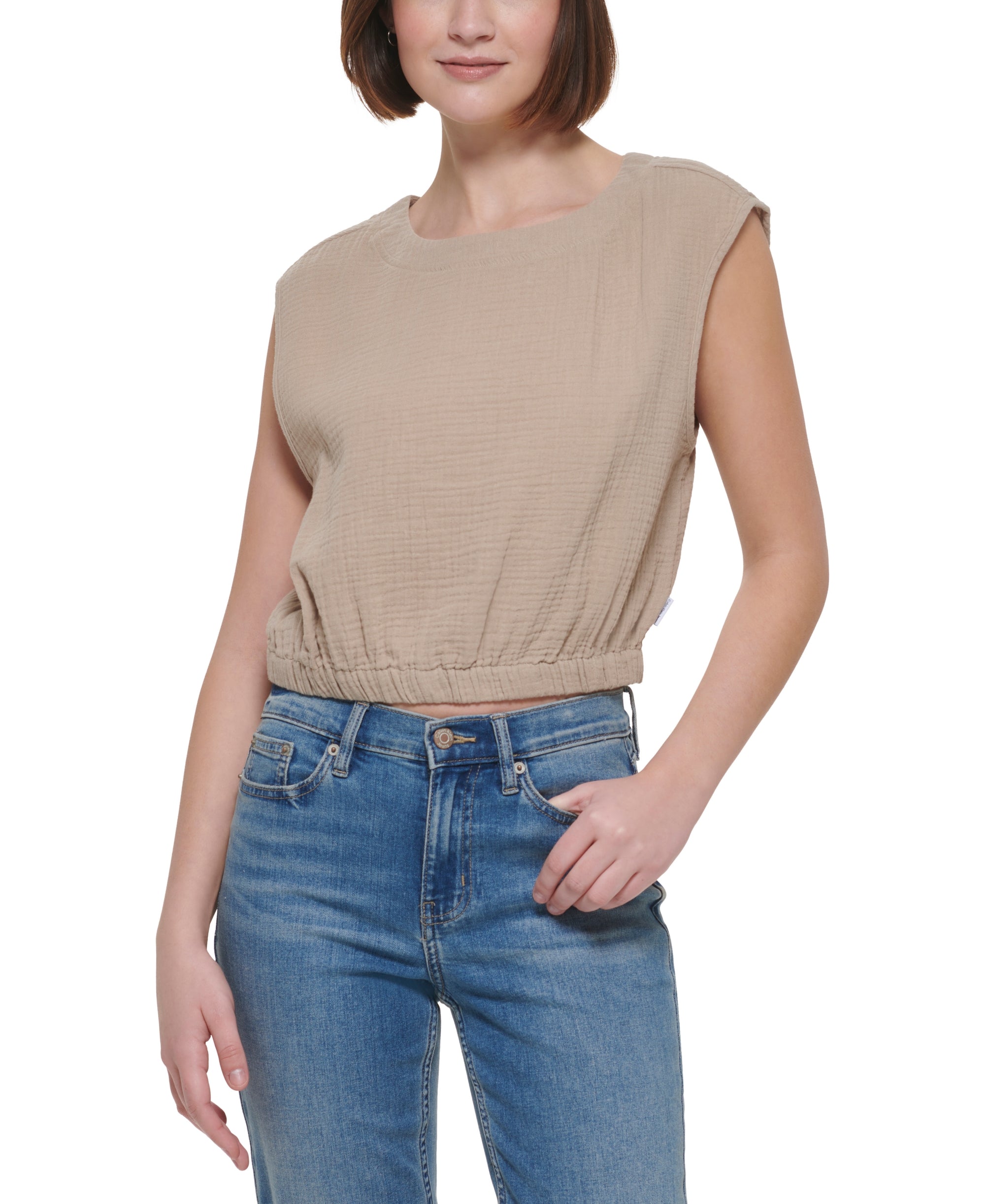 Women's Cotton Sleeveless Elastic-Hem Top