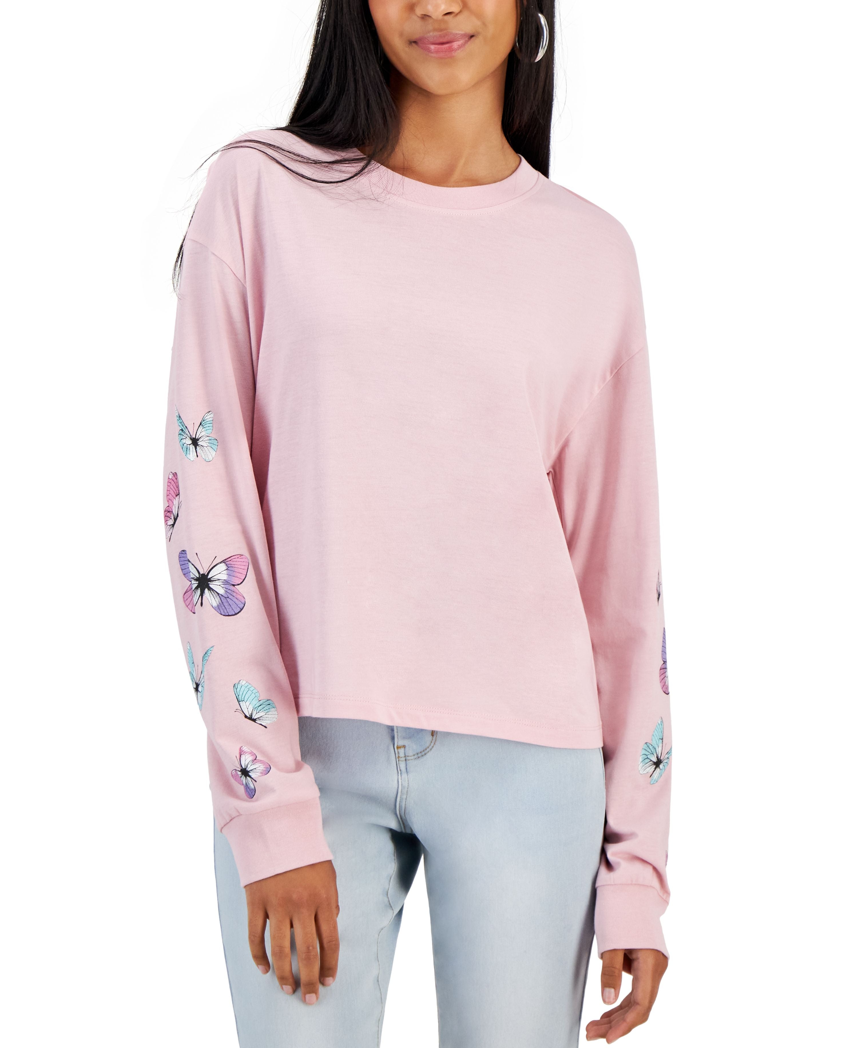 Juniors' Butterfly-Graphic Long-Sleeve T-Shirt