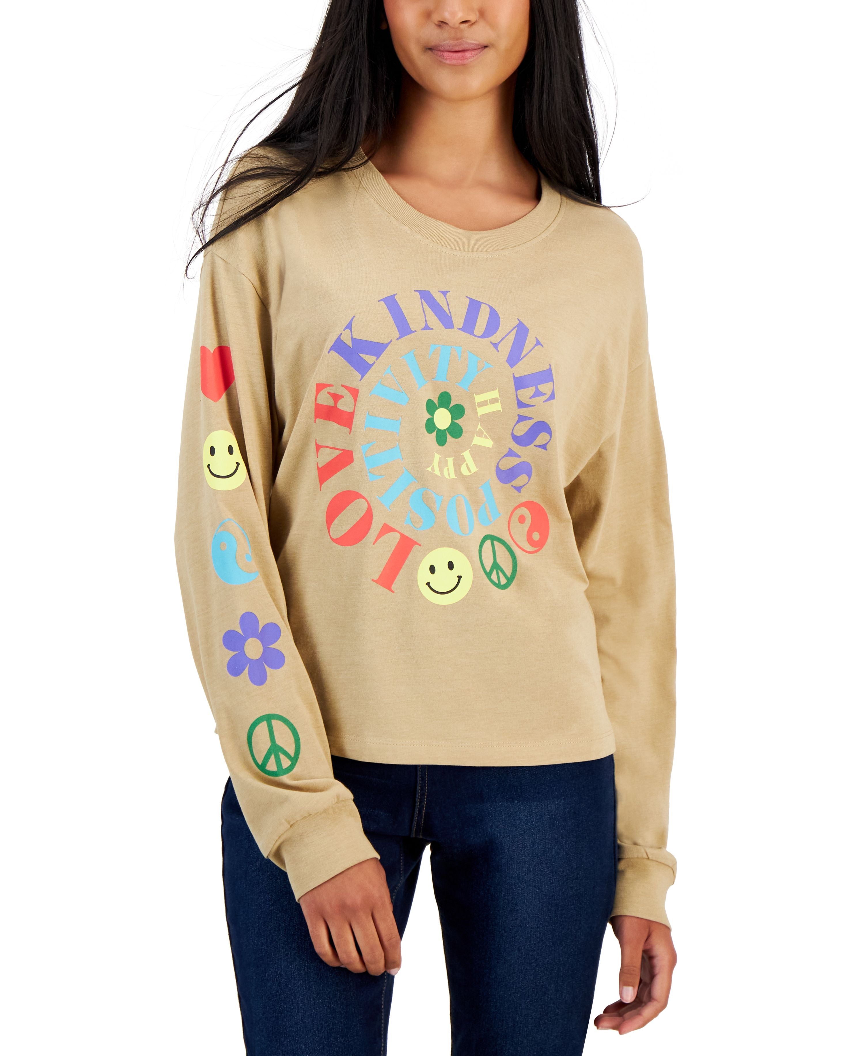 Juniors' Love Kindness Positivity Long-Sleeve Top
