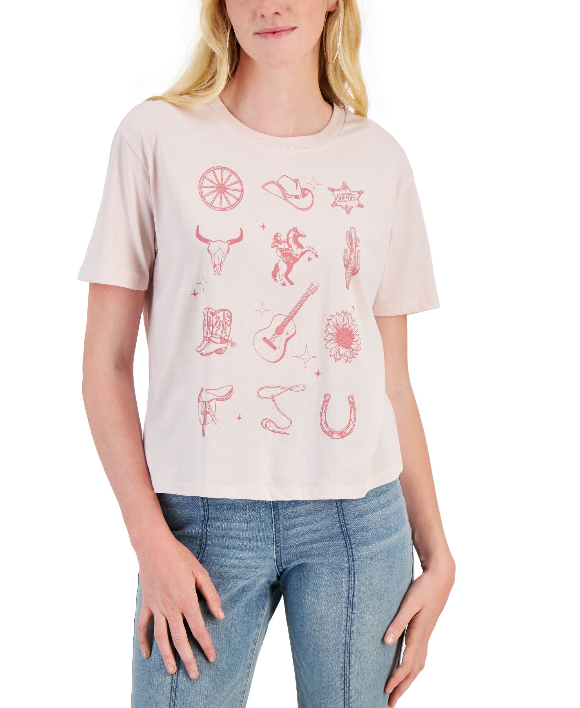 Juniors' Western Grid Short-Sleeve T-Shirt
