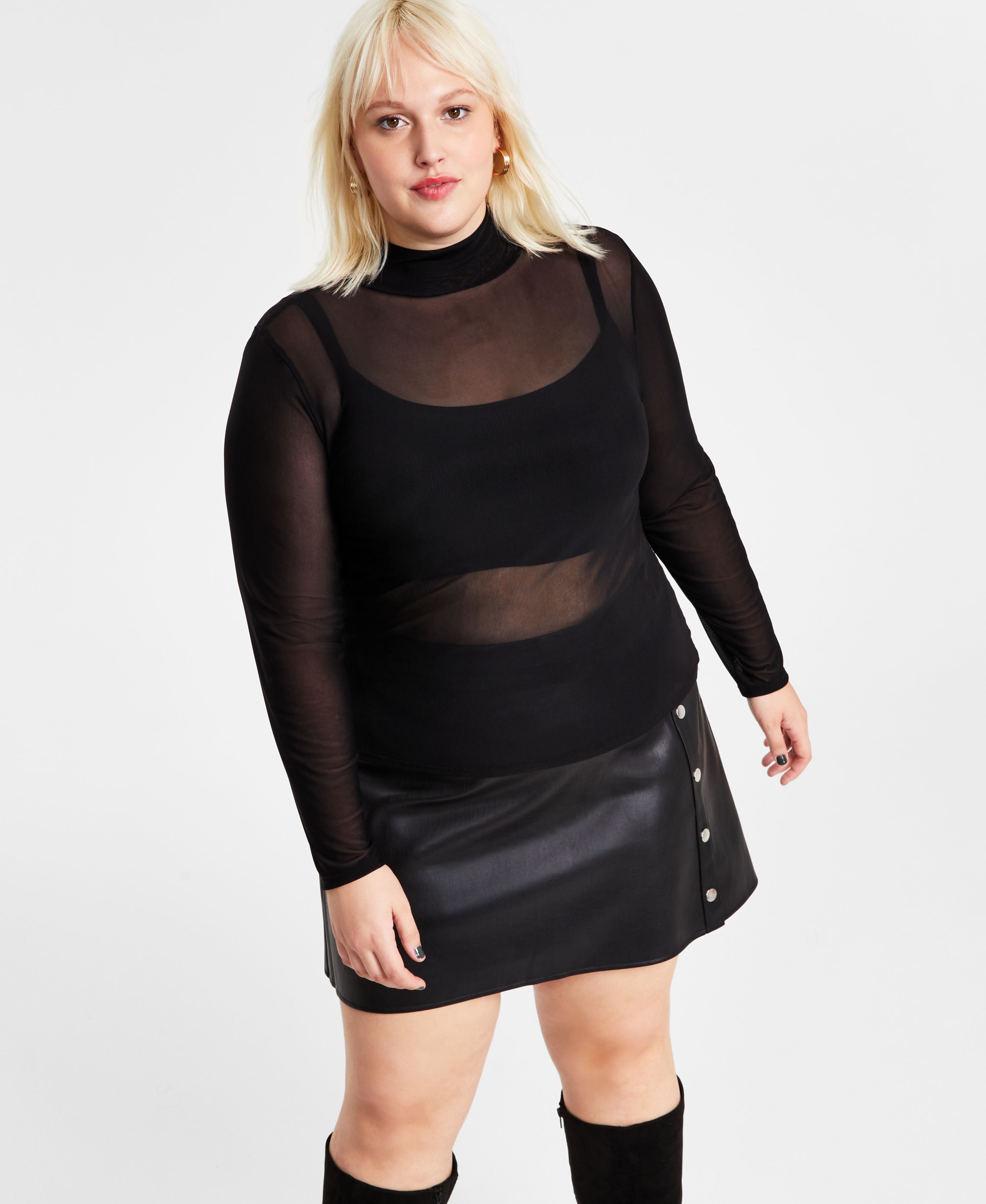 Plus Size Mesh Mock-Turtleneck Top