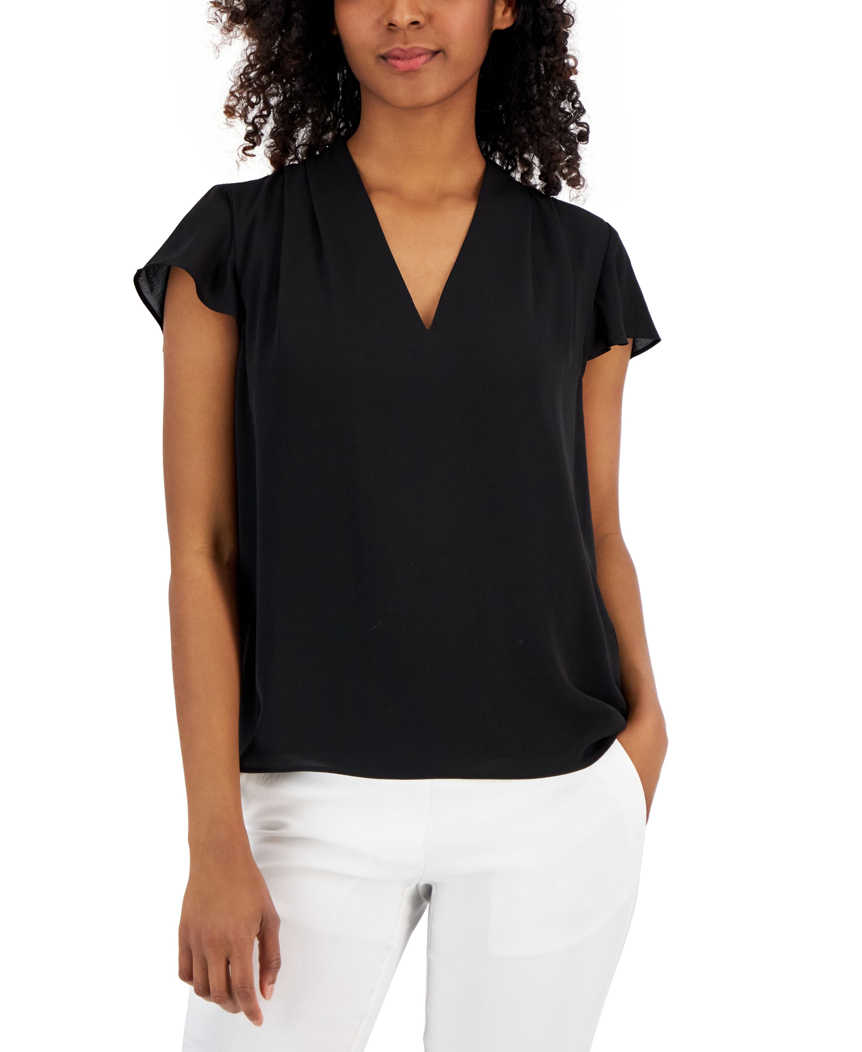 Women's V-Neck Cap-Sleeve Top