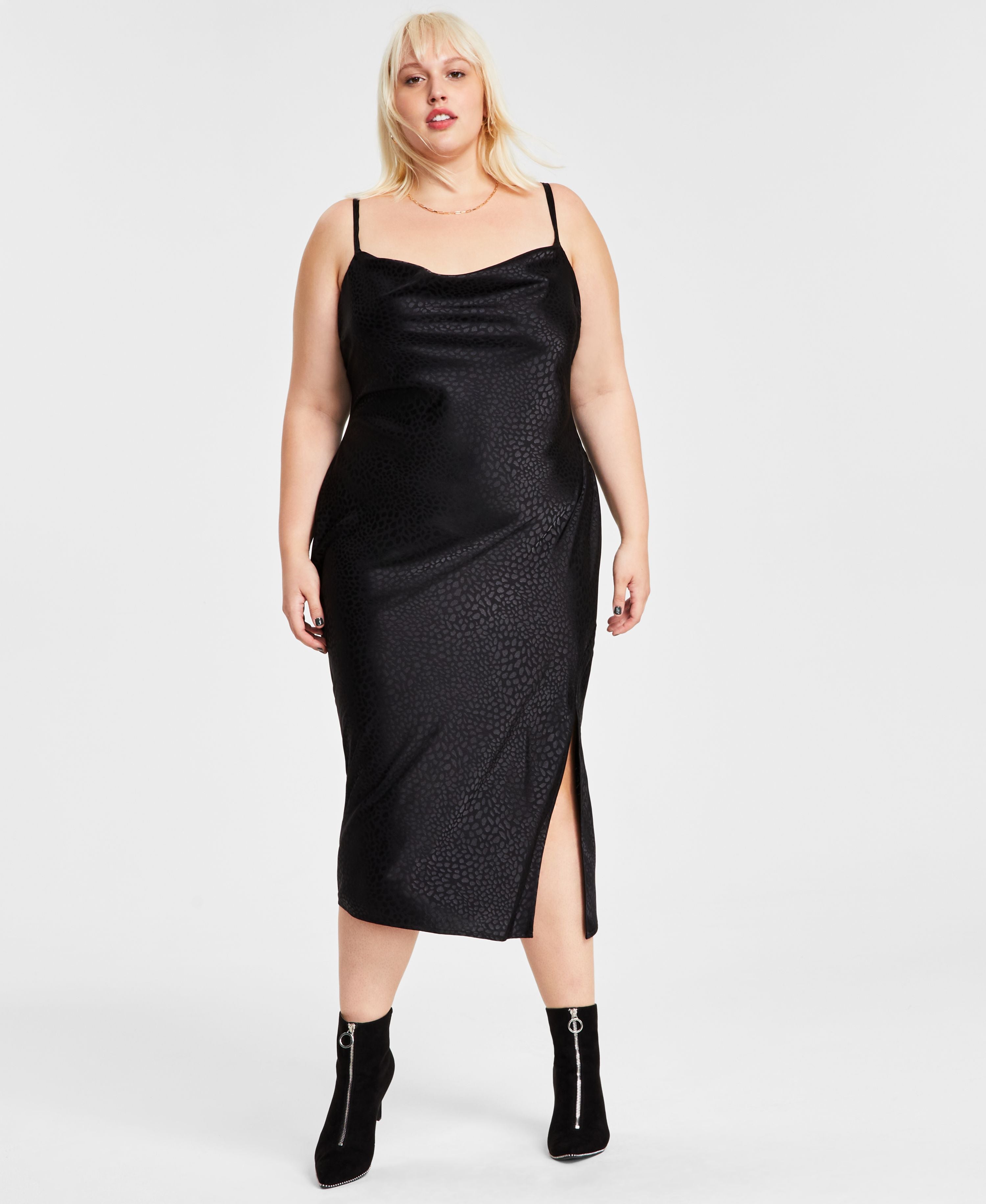 Plus Size Jacquard Cowlneck Midi Dress