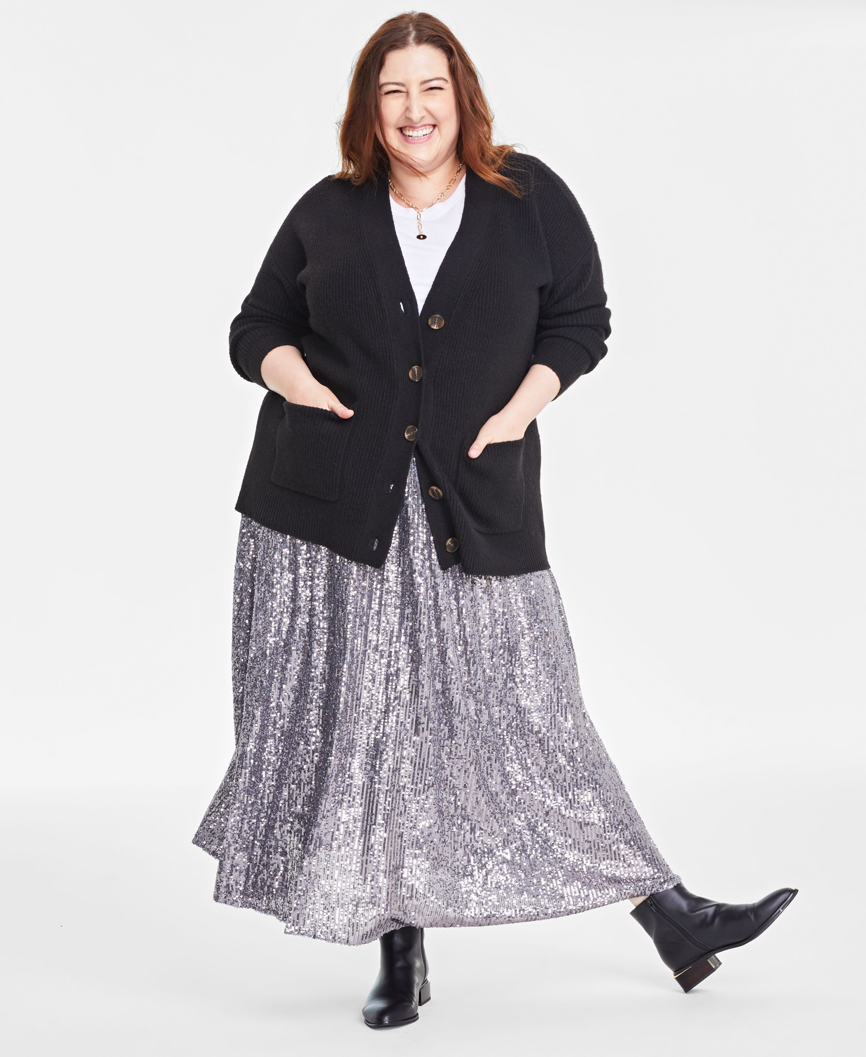 Plus Size Long Patch Pocket Cardigan