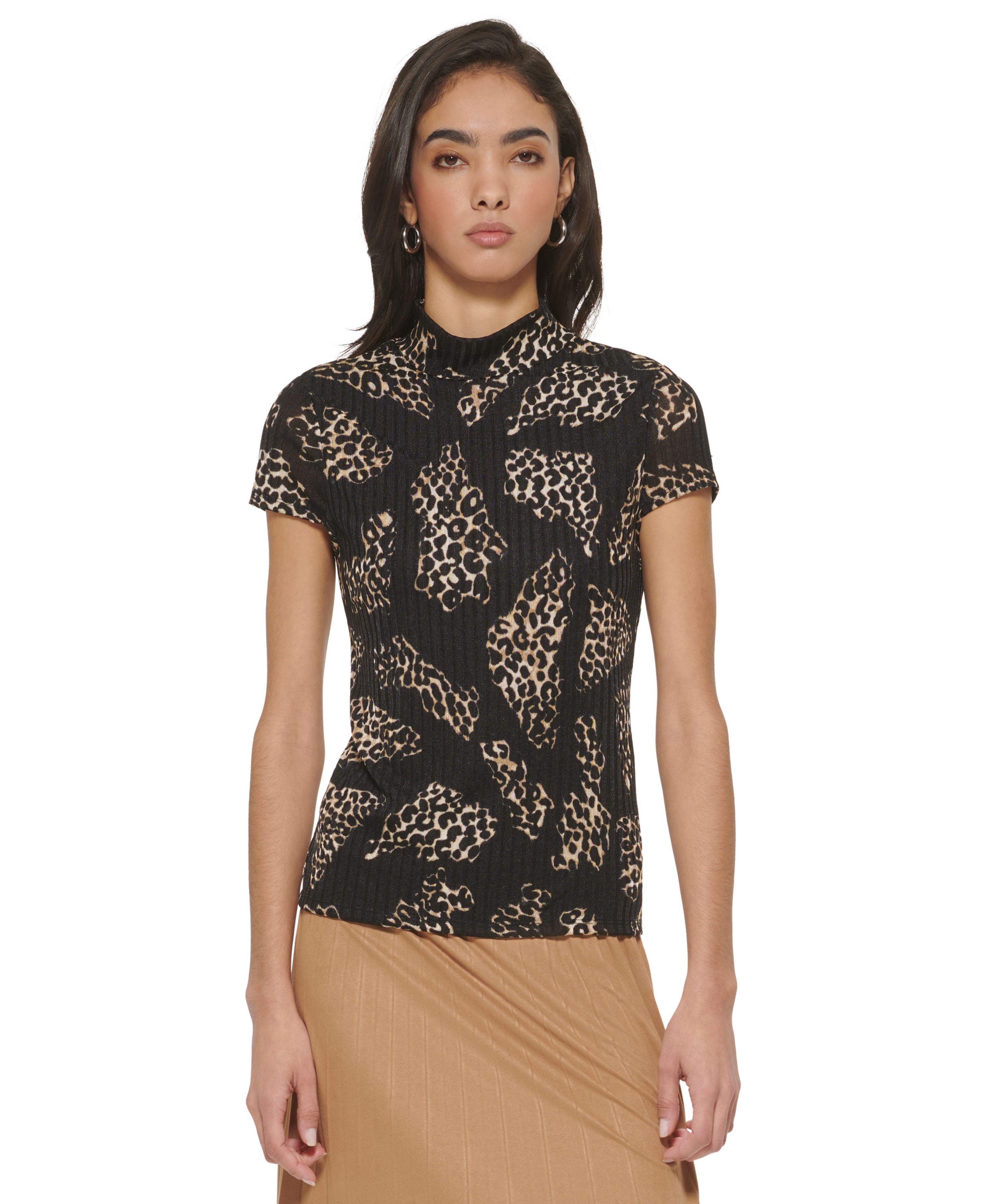 Women's Animal-Print Short-Sleeve Knit Top