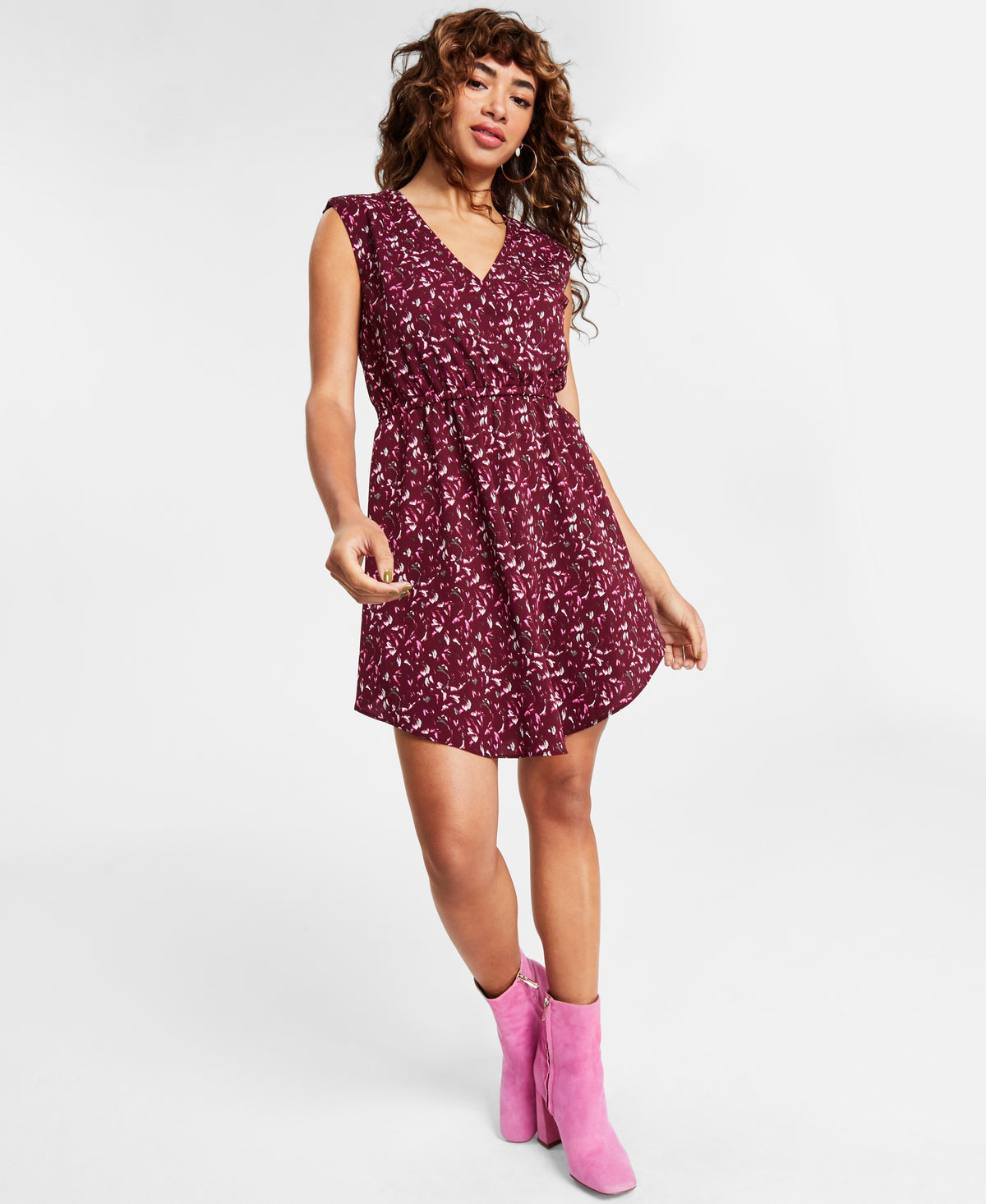 Women's V-Neck Draped-Skirt Mini Dress