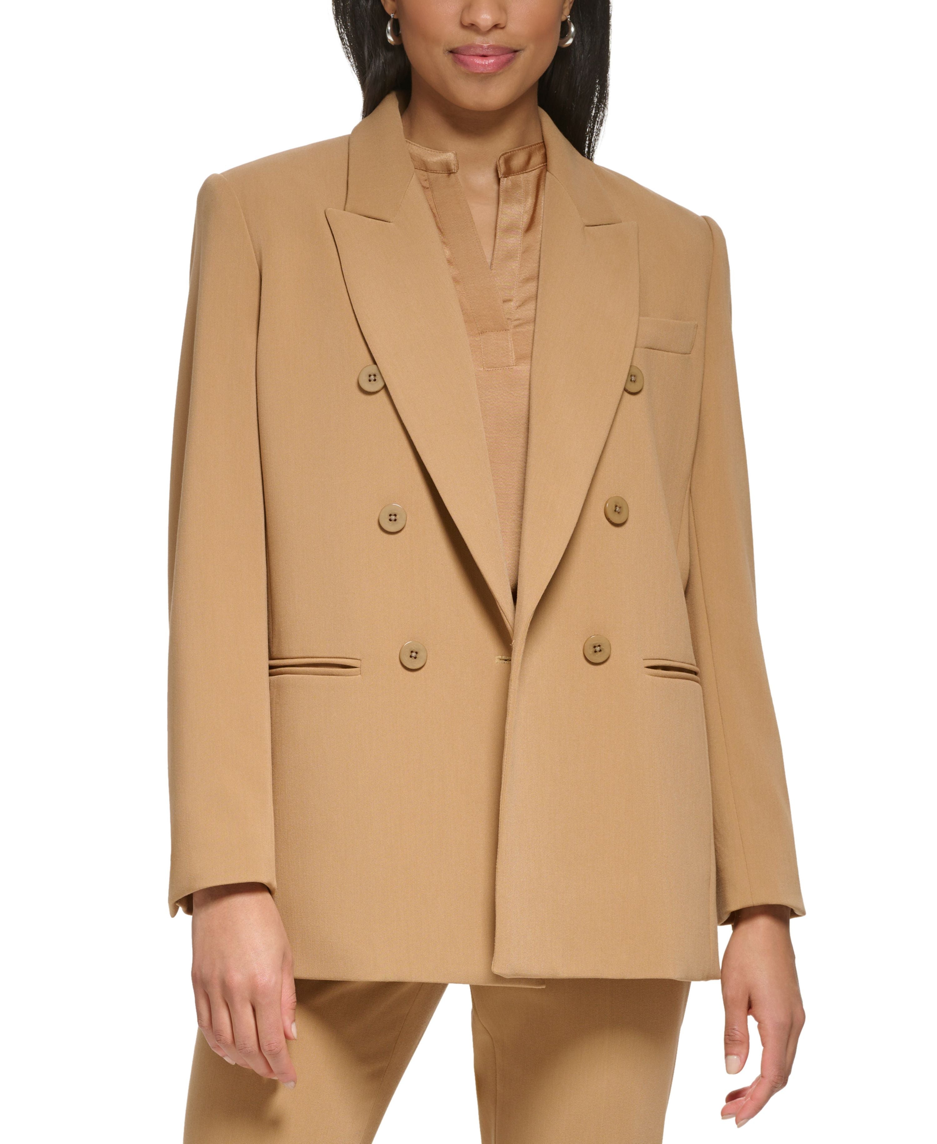 Petite Peak-Lapel Double-Breasted Blazer & Straight-Leg Essex Pants