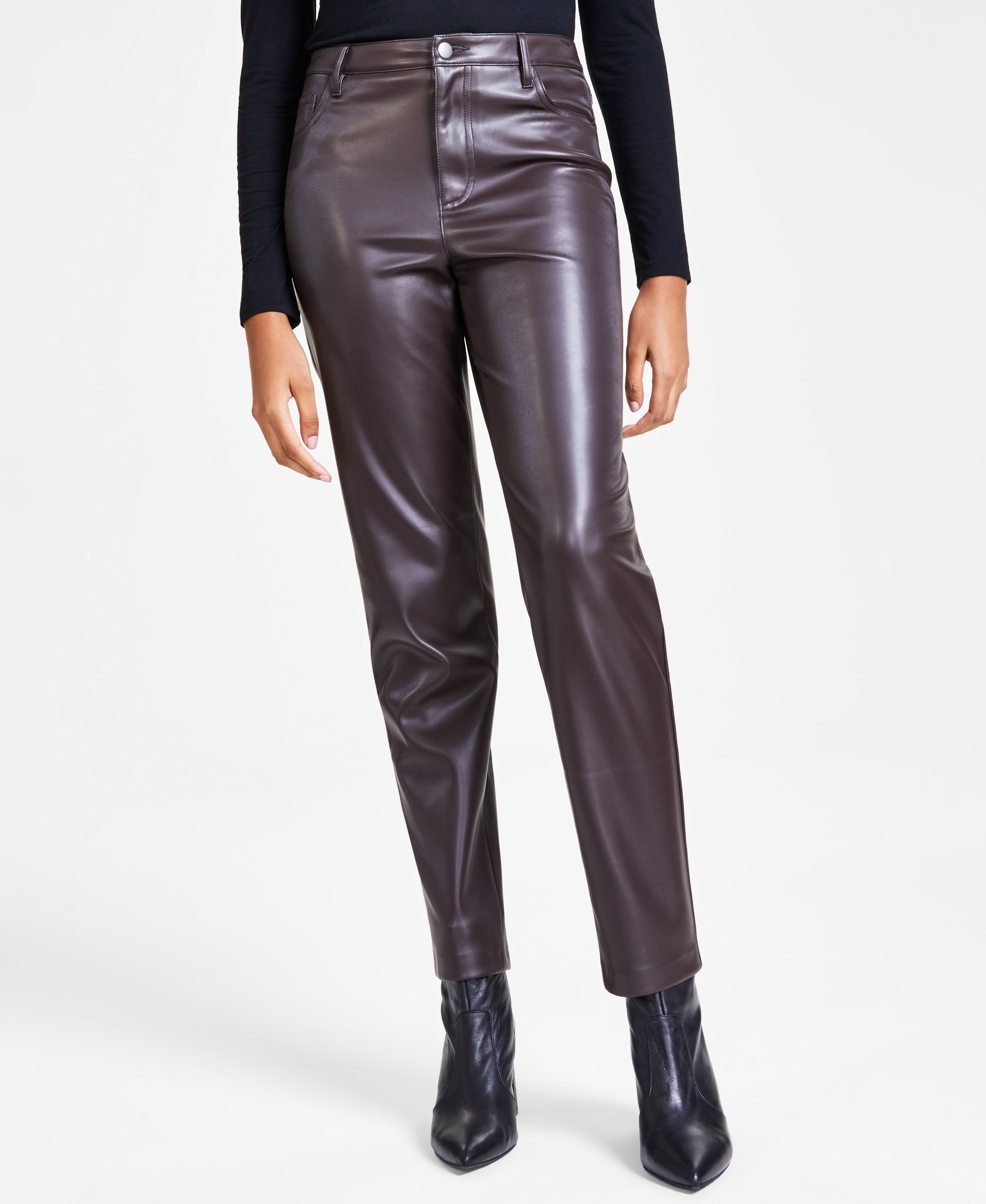 Women's Faux-Leather Straight-Leg Pants