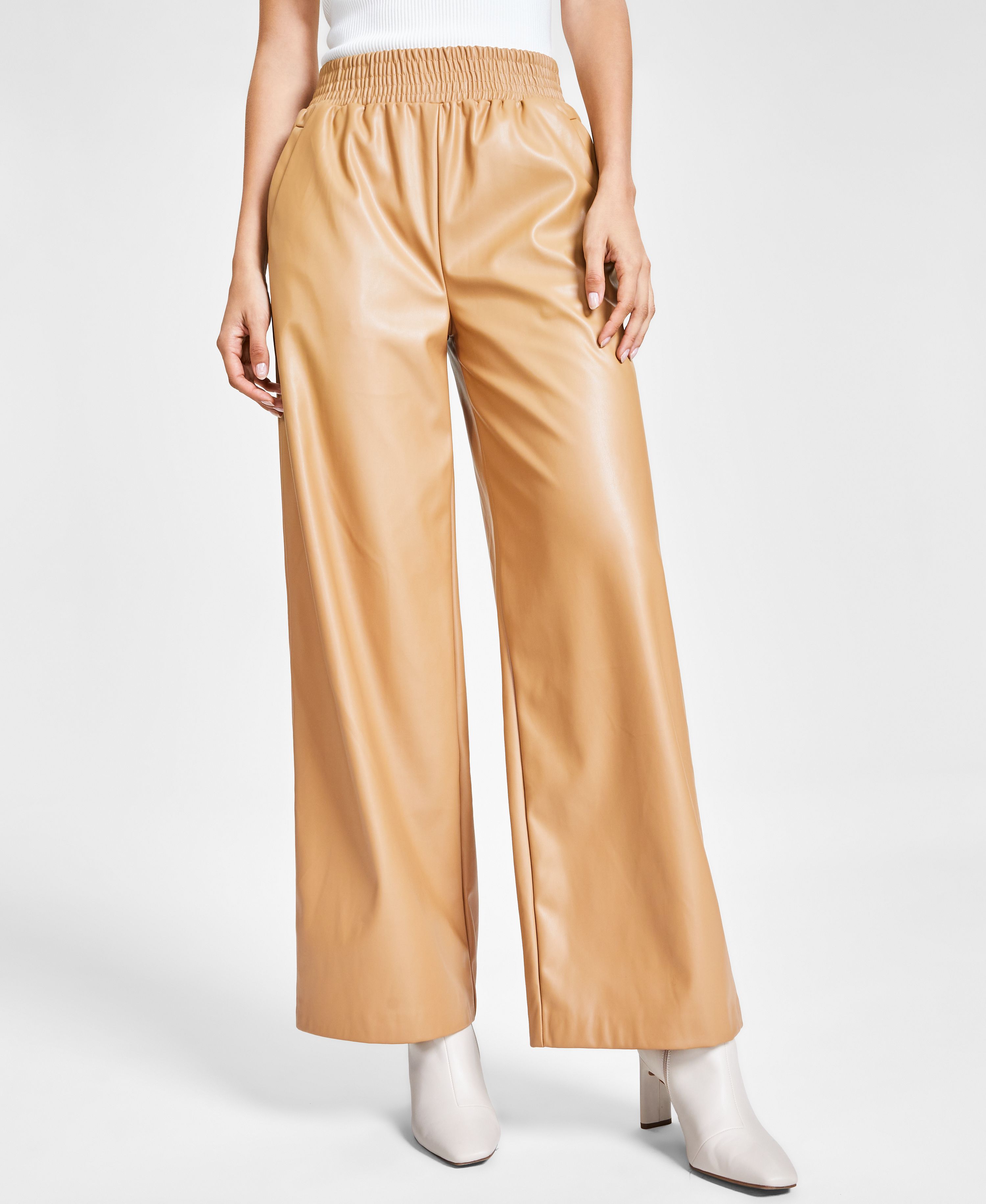 Women's Faux-Leather Wide-Leg Pants