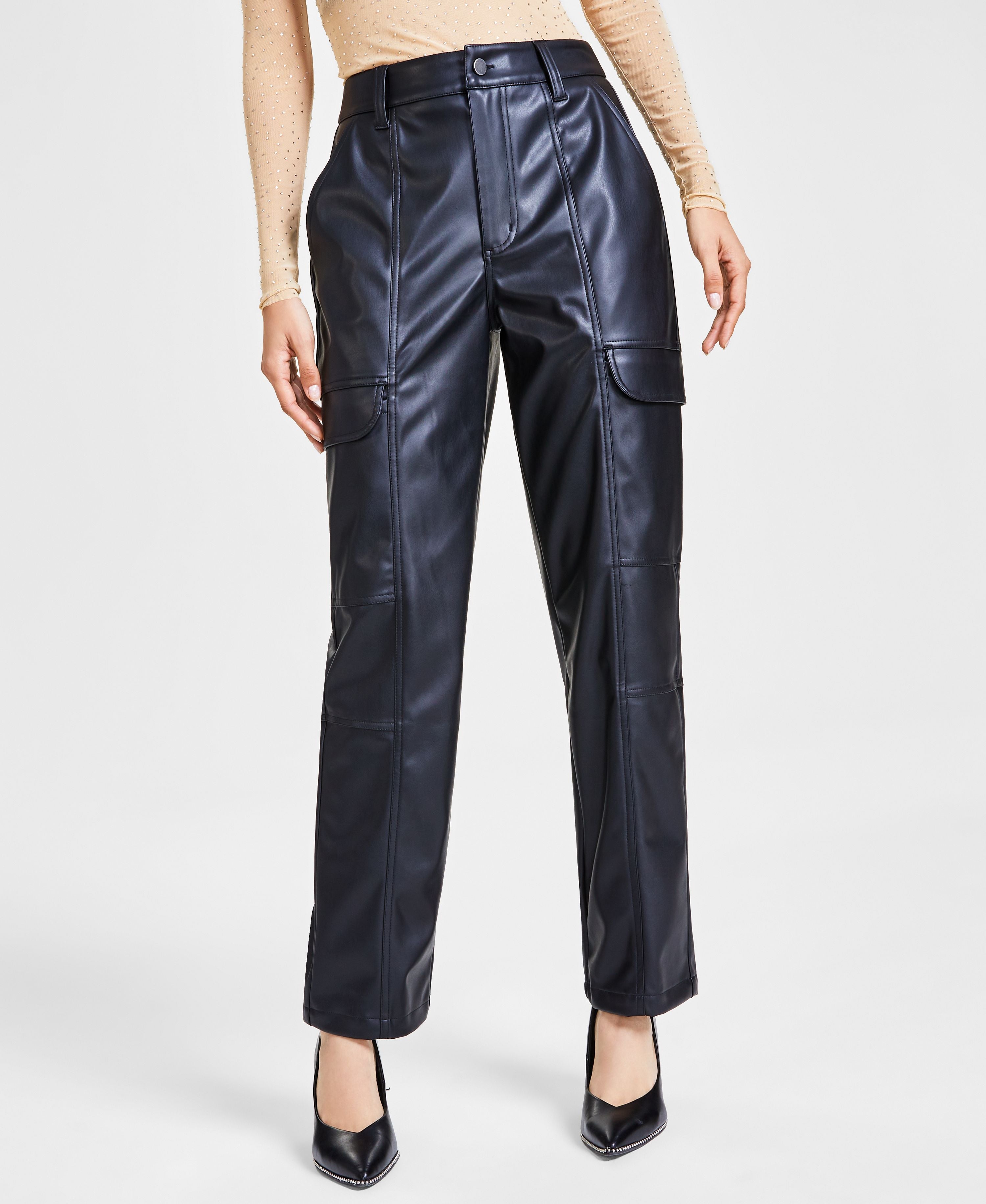 Women's Faux-Leather Cargo Pants