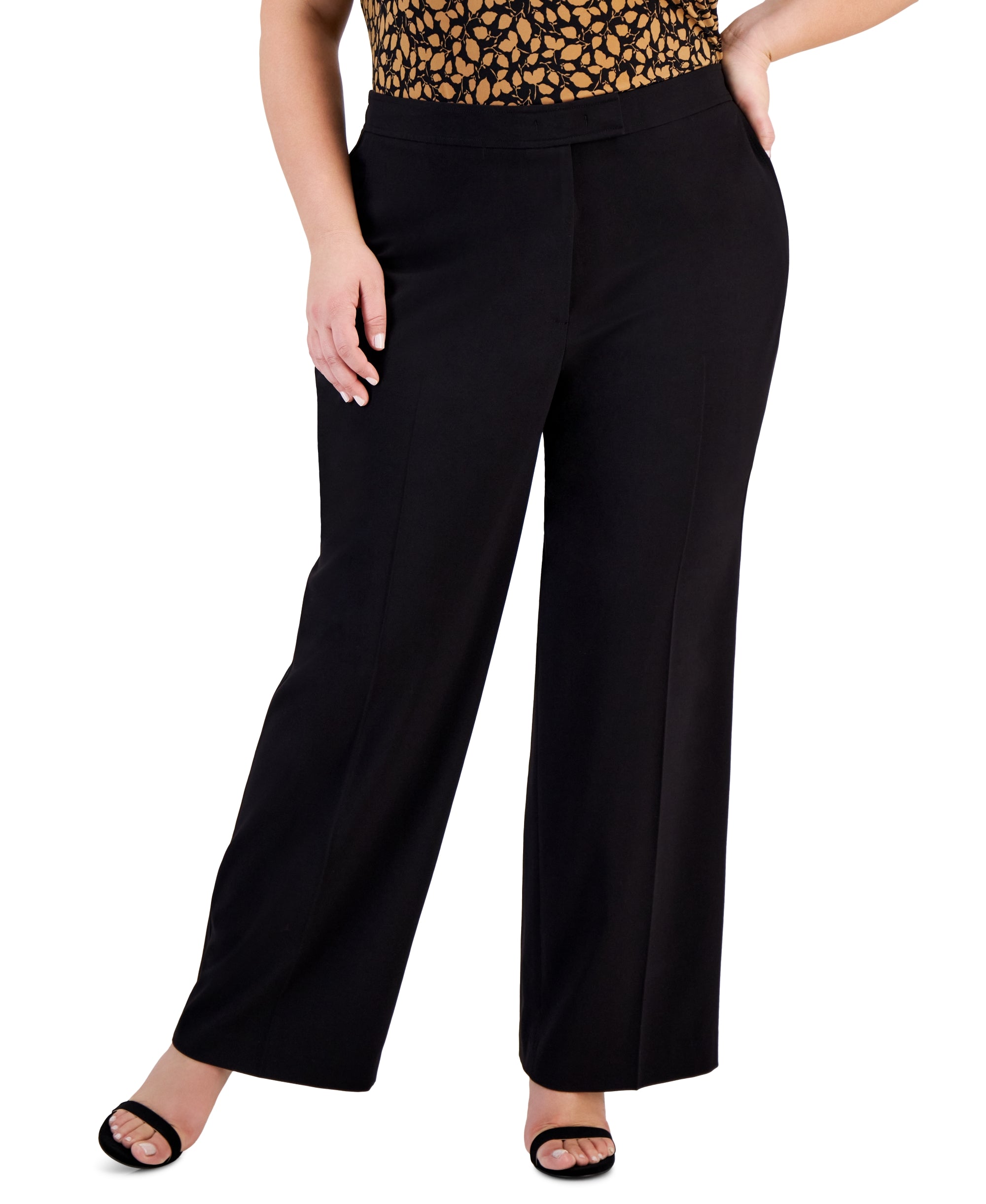 Plus Size Wide-Leg Full-Length High-Rise Pants