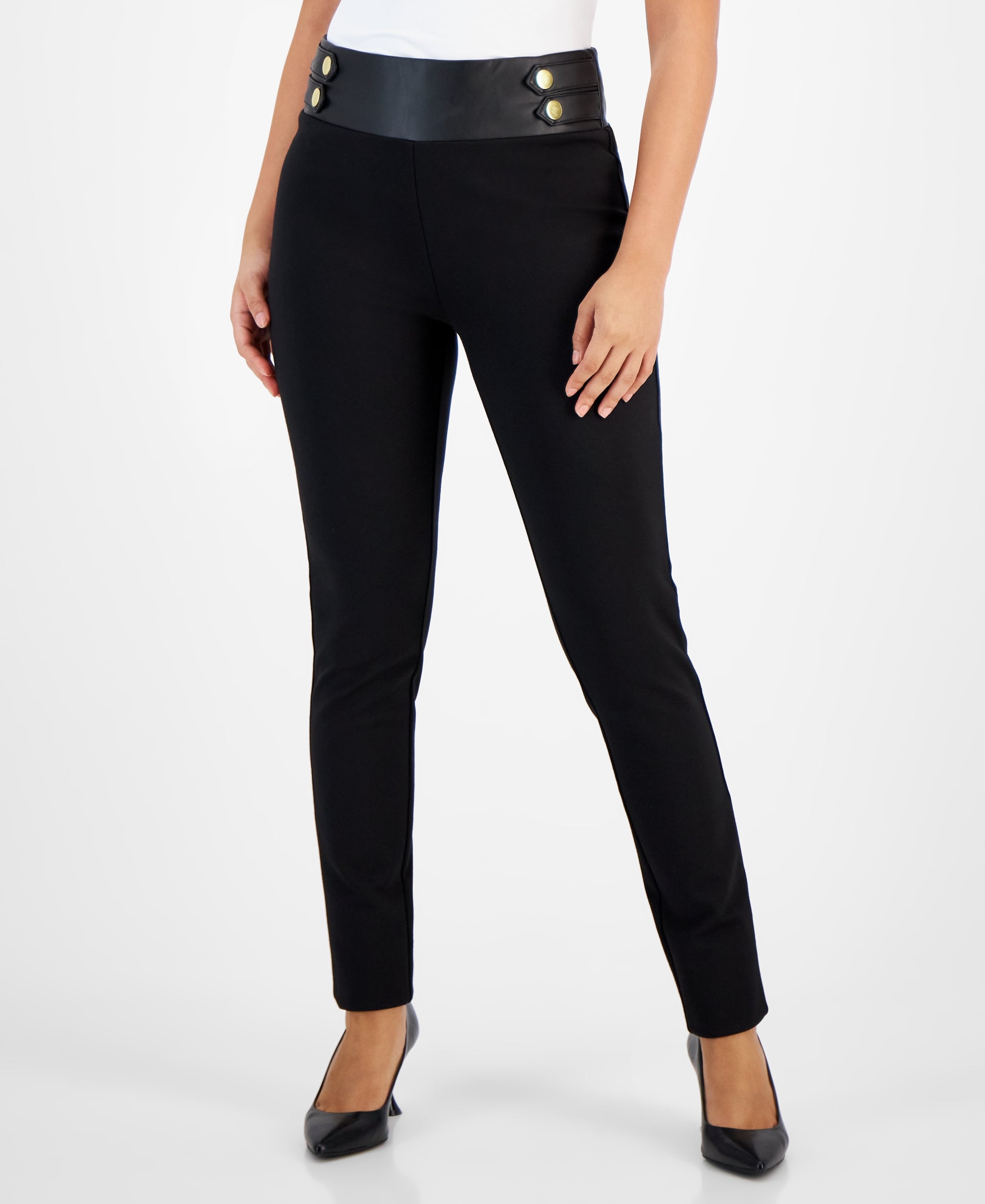 Petite Mixed-Media Ponte Skinny Pants Deep Black PS