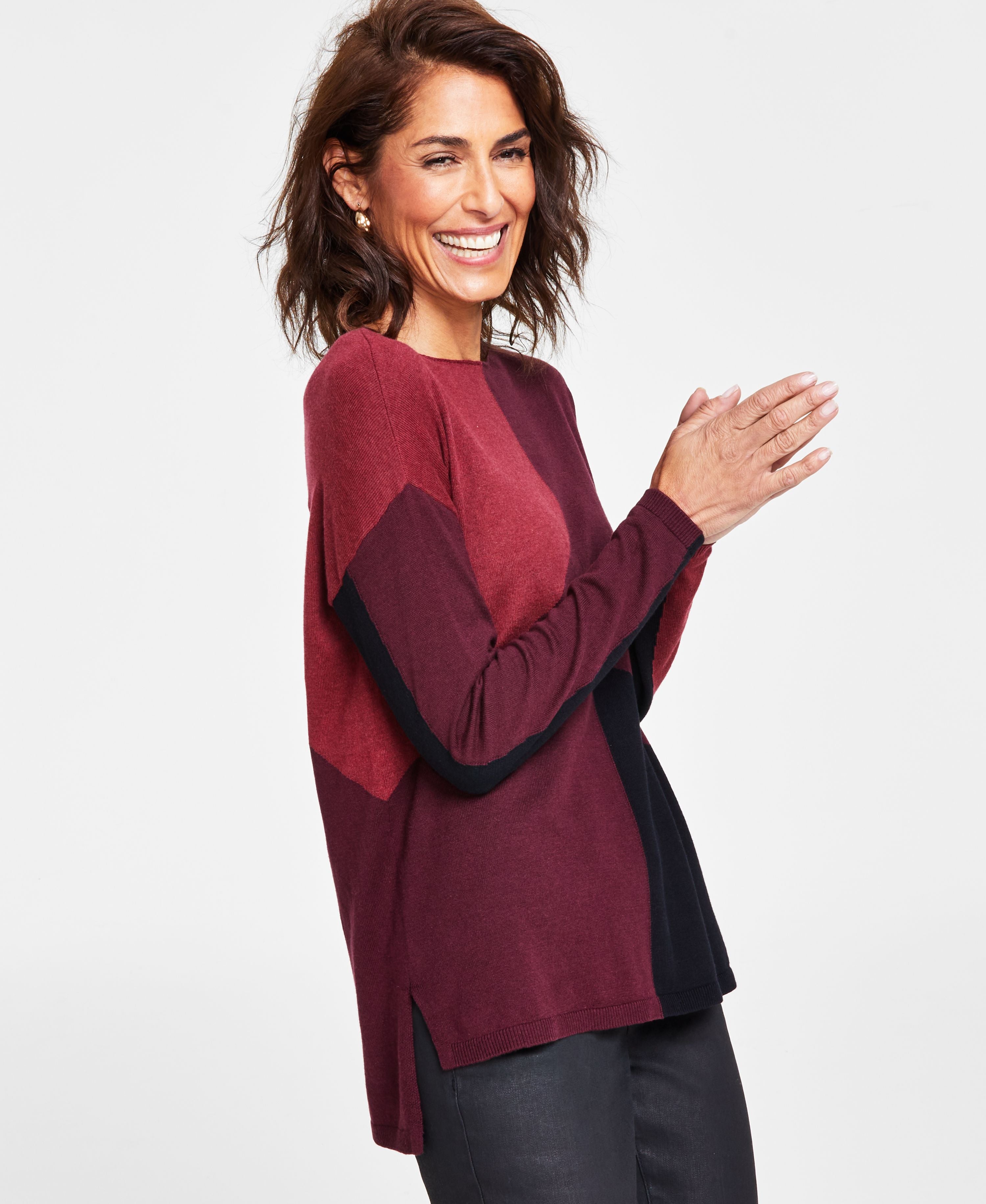 Petite Colorblocked Boat-Neck Sweater
