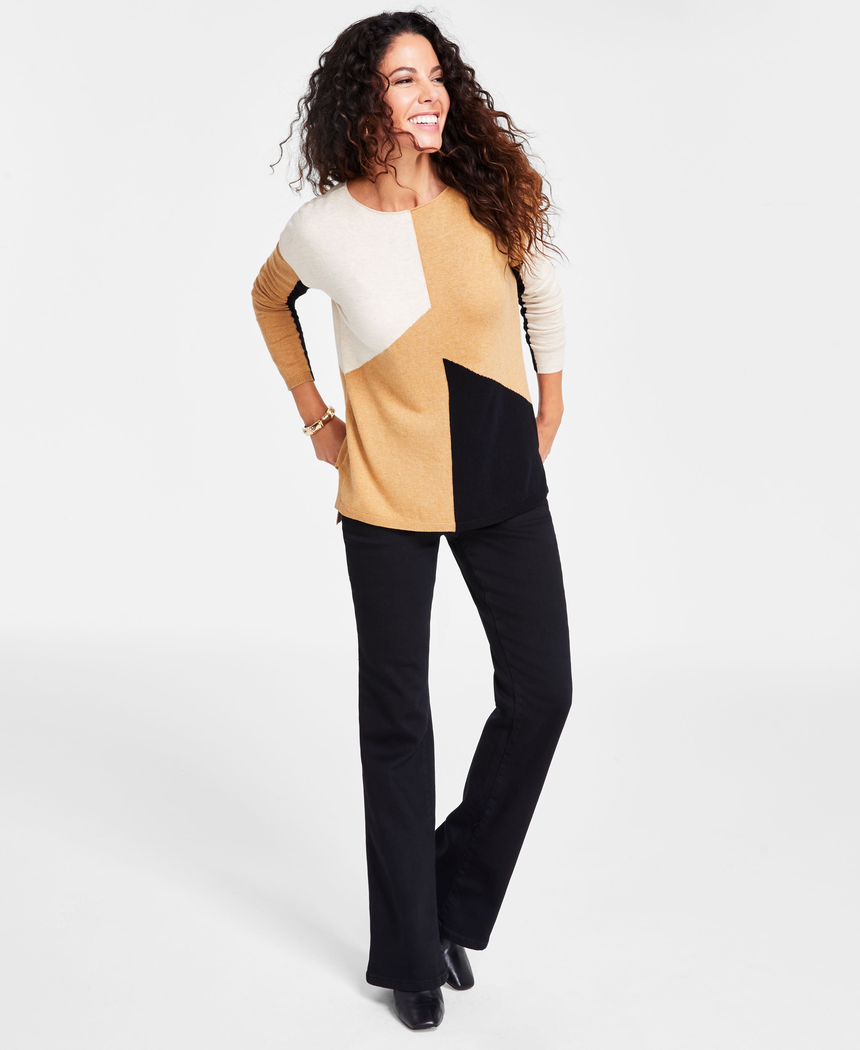 Petite Colorblocked Boat-Neck Sweater