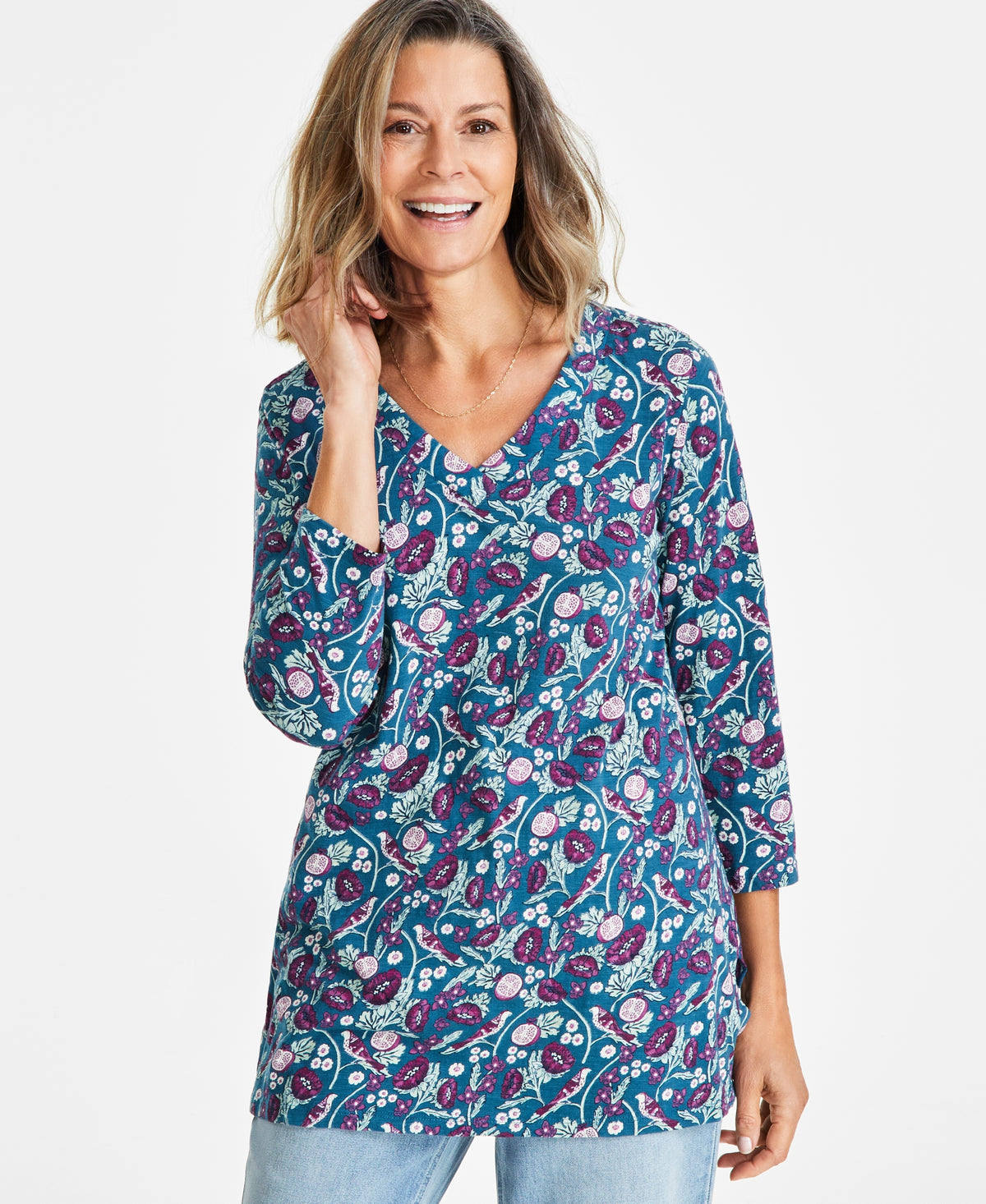 Women's Cotton V-Neck 3/4-Sleeve Top