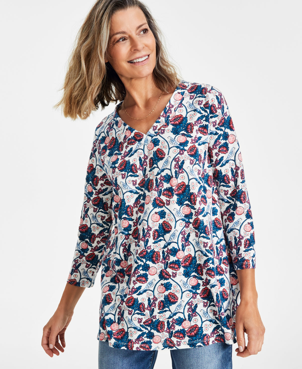 Women's Cotton V-Neck 3/4-Sleeve Top
