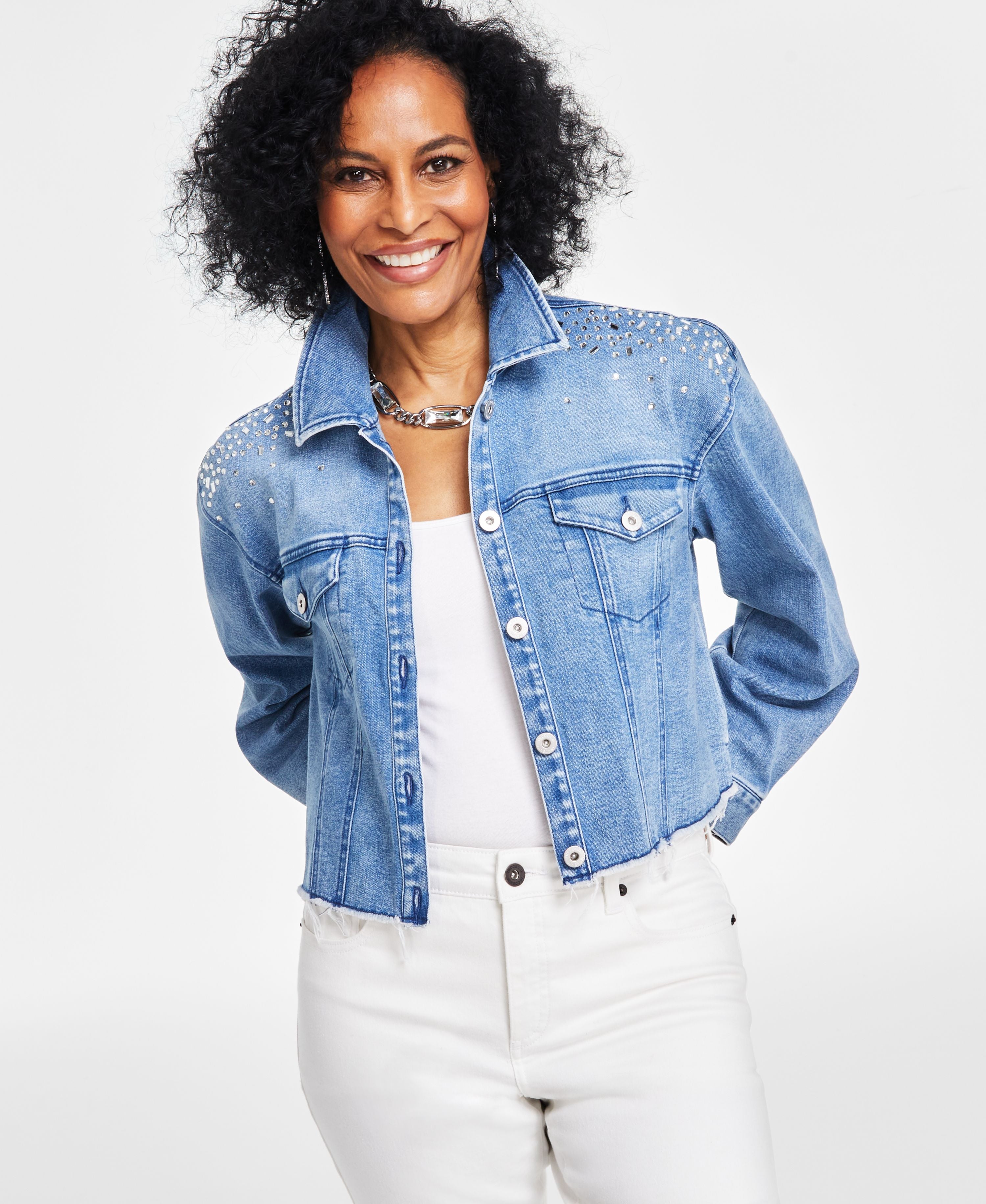 Women's Embellished Denim Trucker Jacket