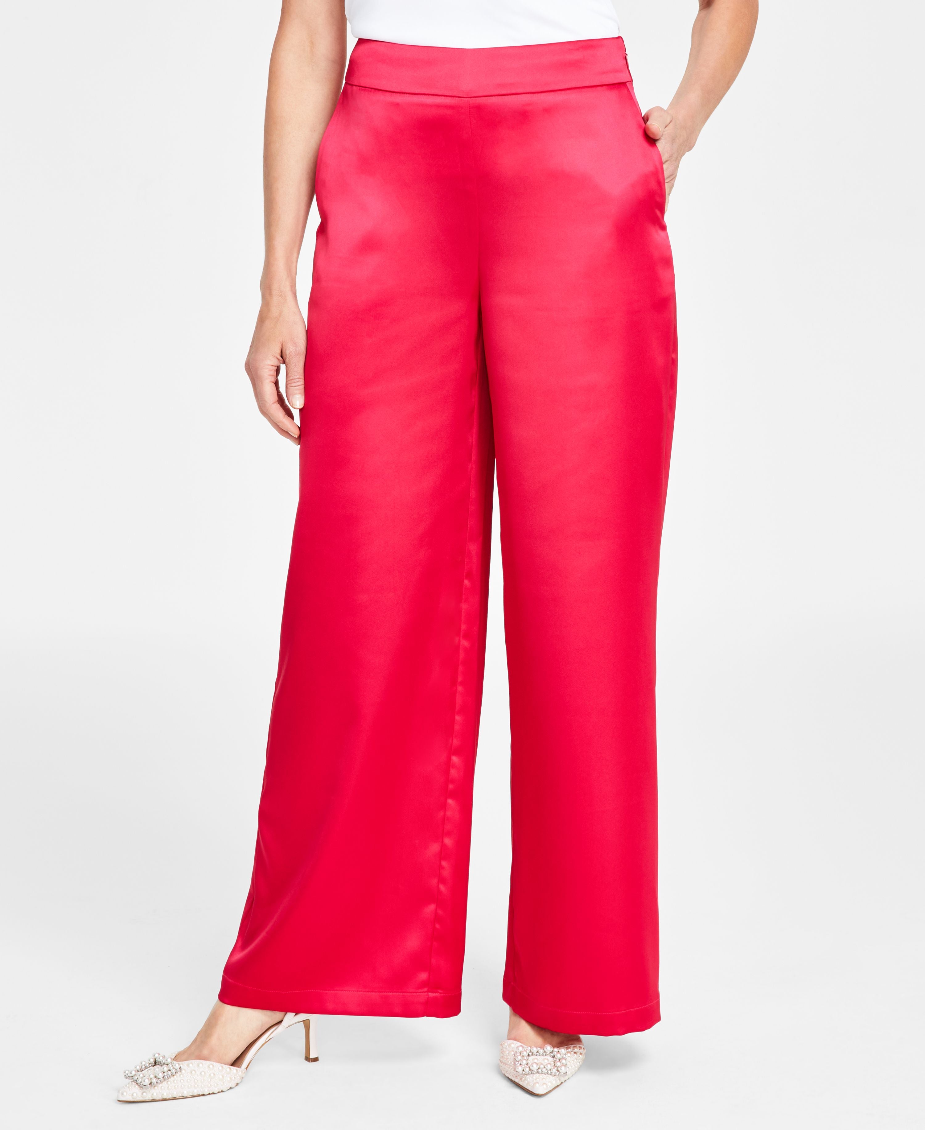 Women's Satin High-Rise Pull-On Pants