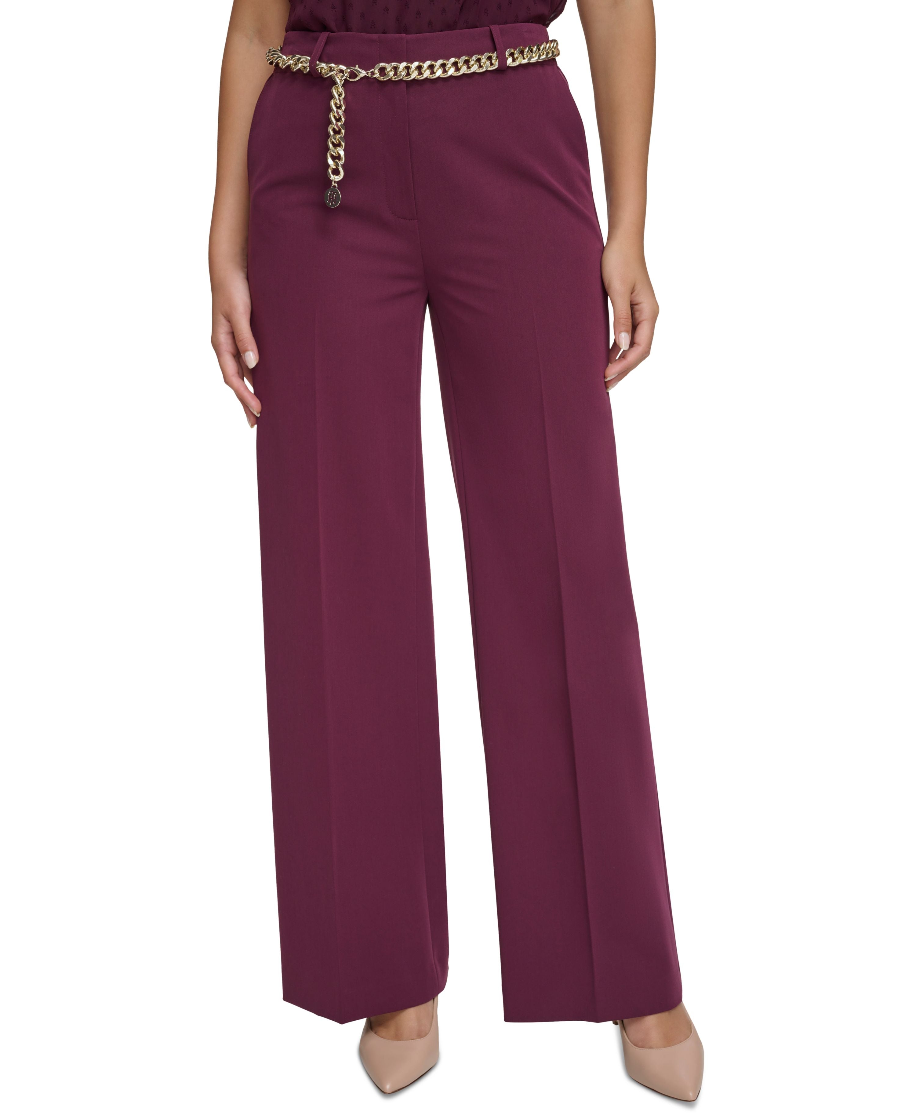 Women's Wide-Leg Chain-Belt Pants
