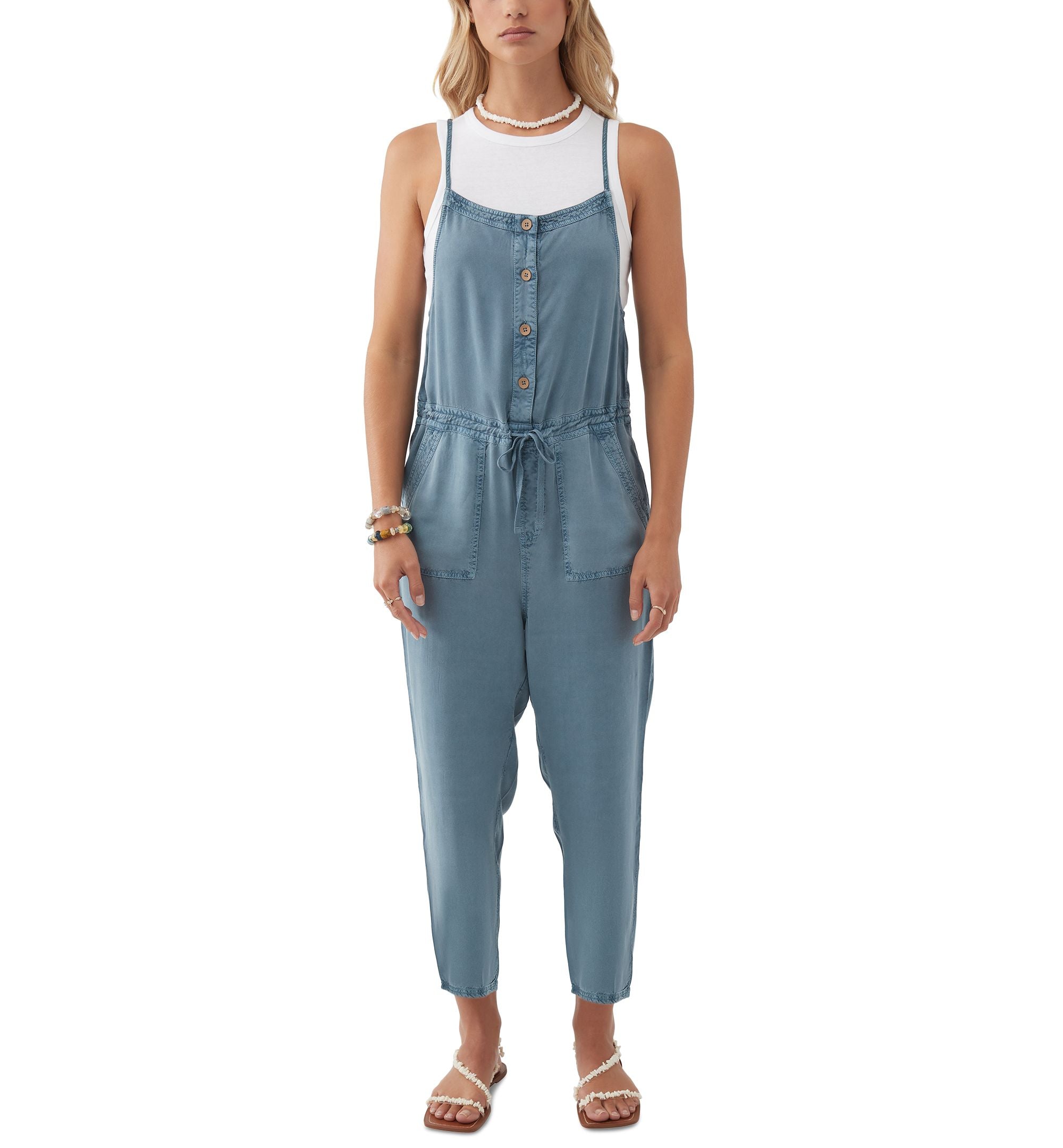 Juniors' Francina Button-Front Straight-Leg Overalls